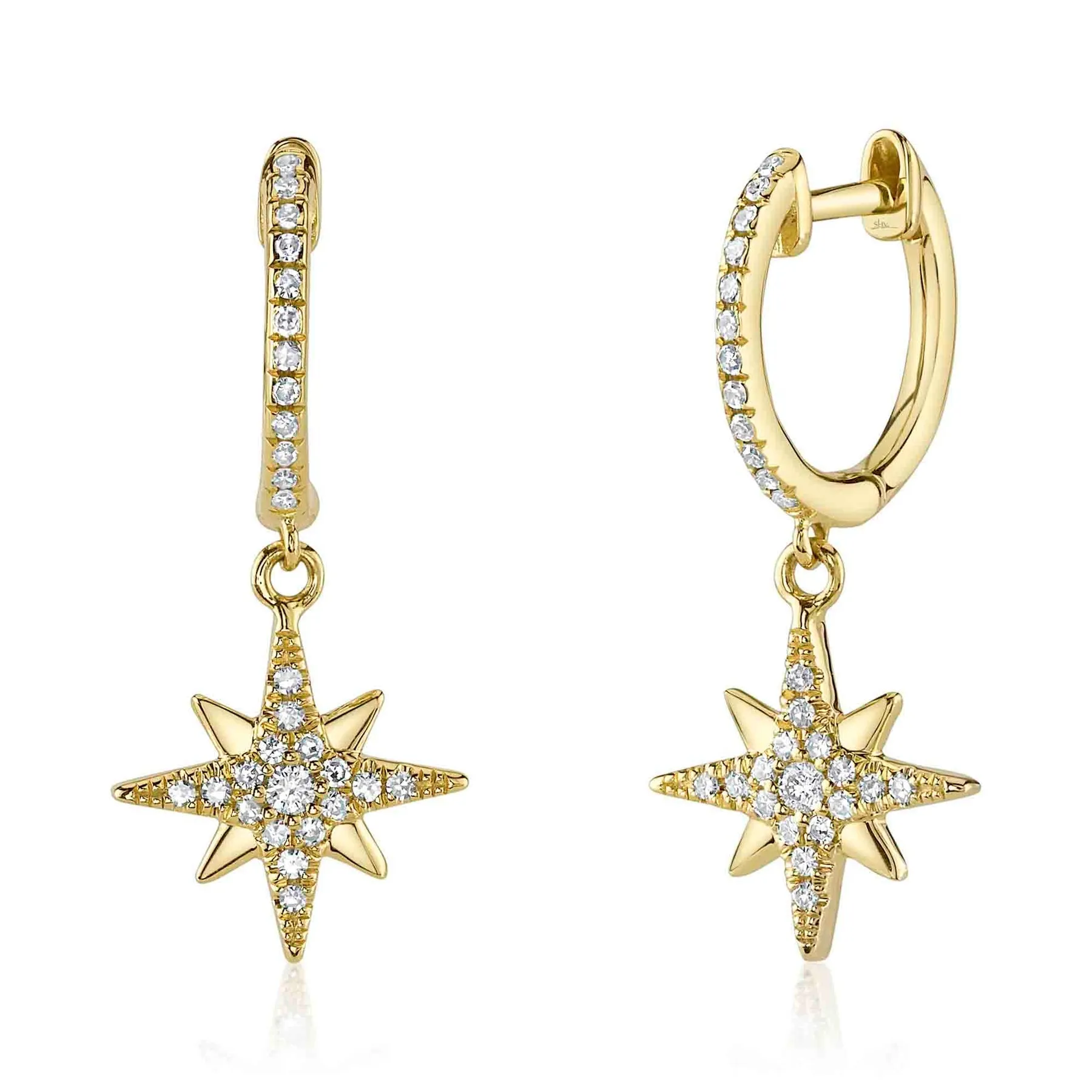 14K Gold Diamond North Star Drop Earrings