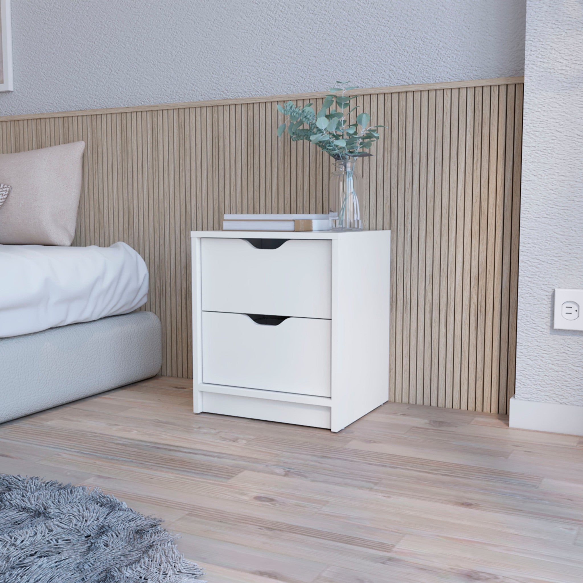 19 White Two Drawer Nightstand With Integrated Tech