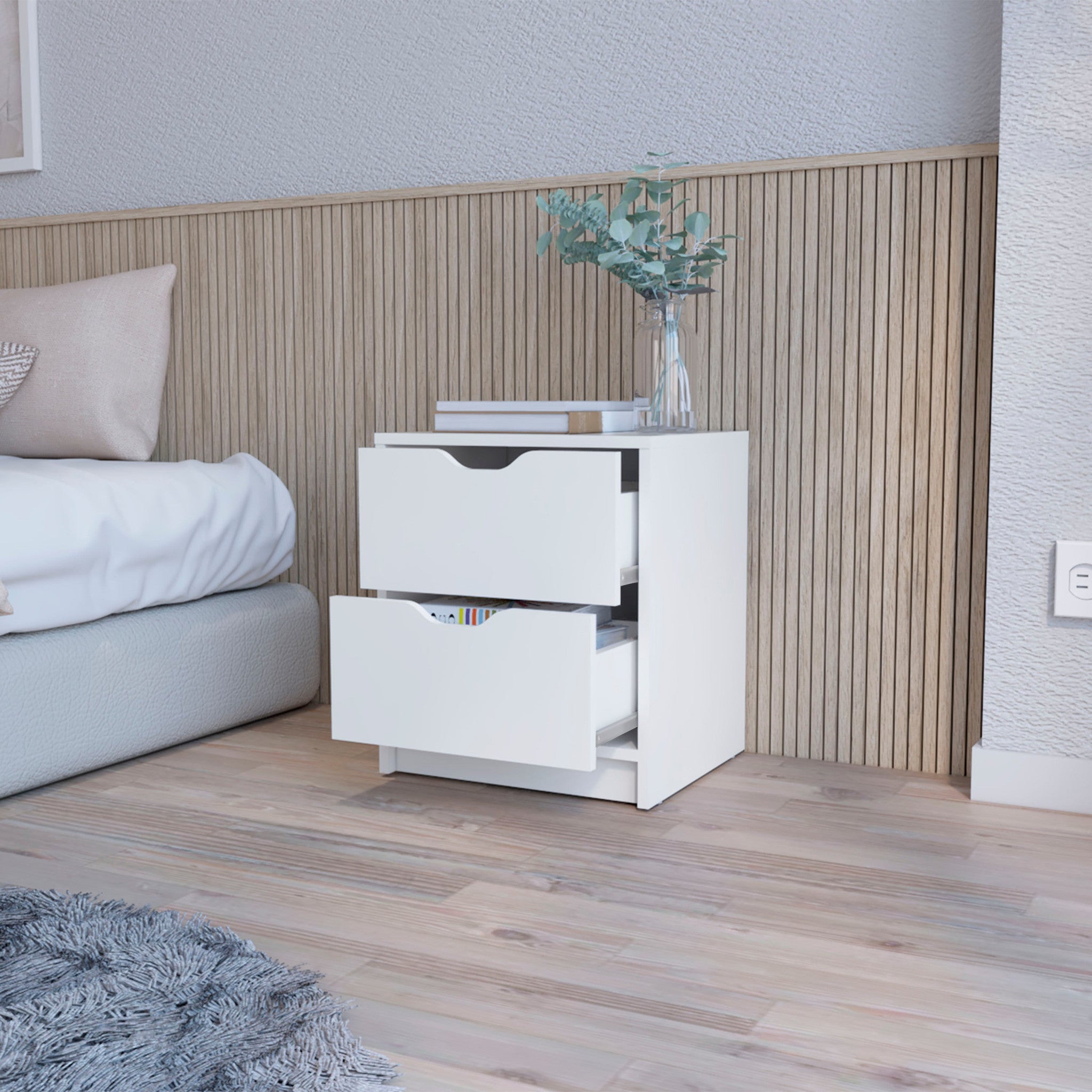 19 White Two Drawer Nightstand With Integrated Tech