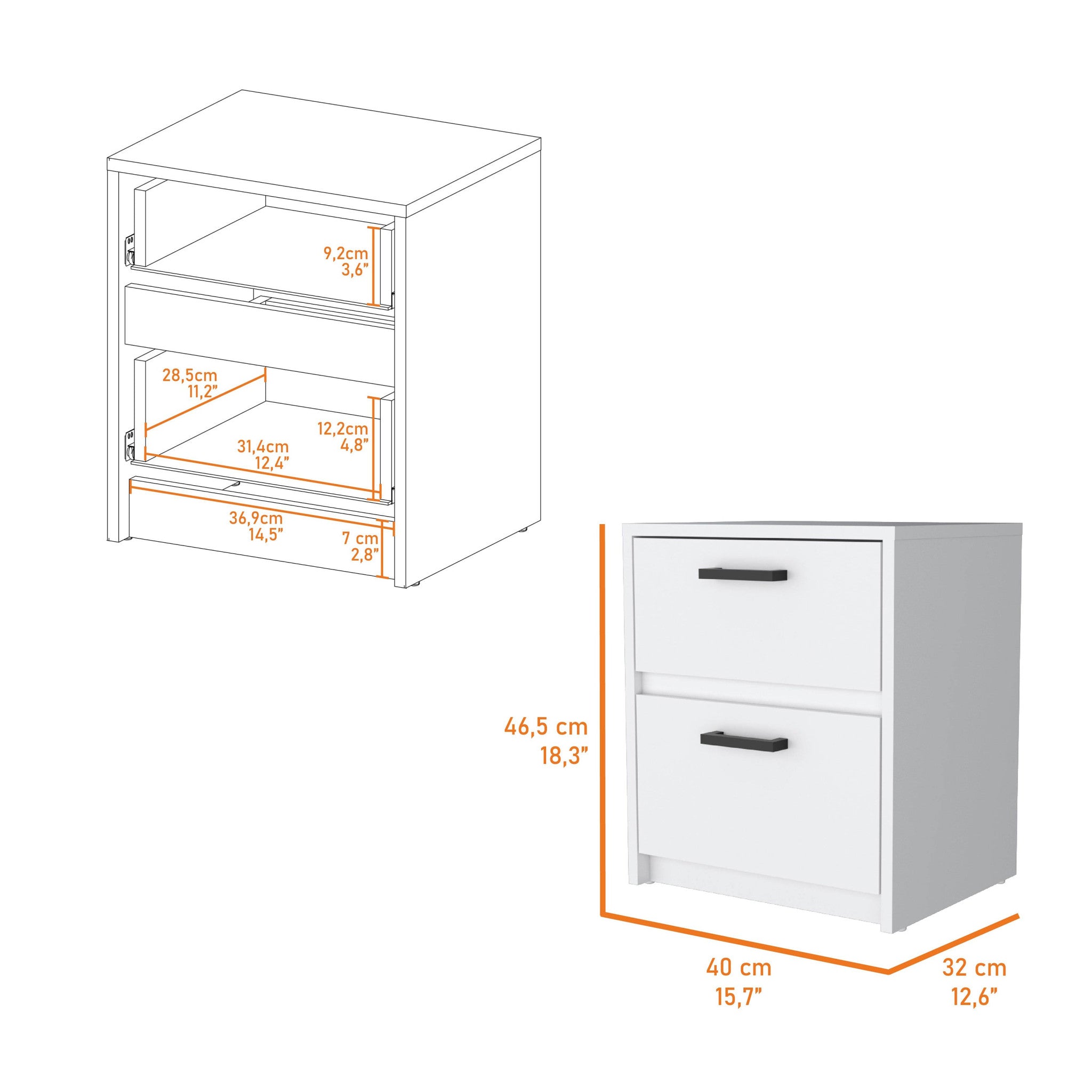 19 White Two Drawer Nightstand With Integrated Tech