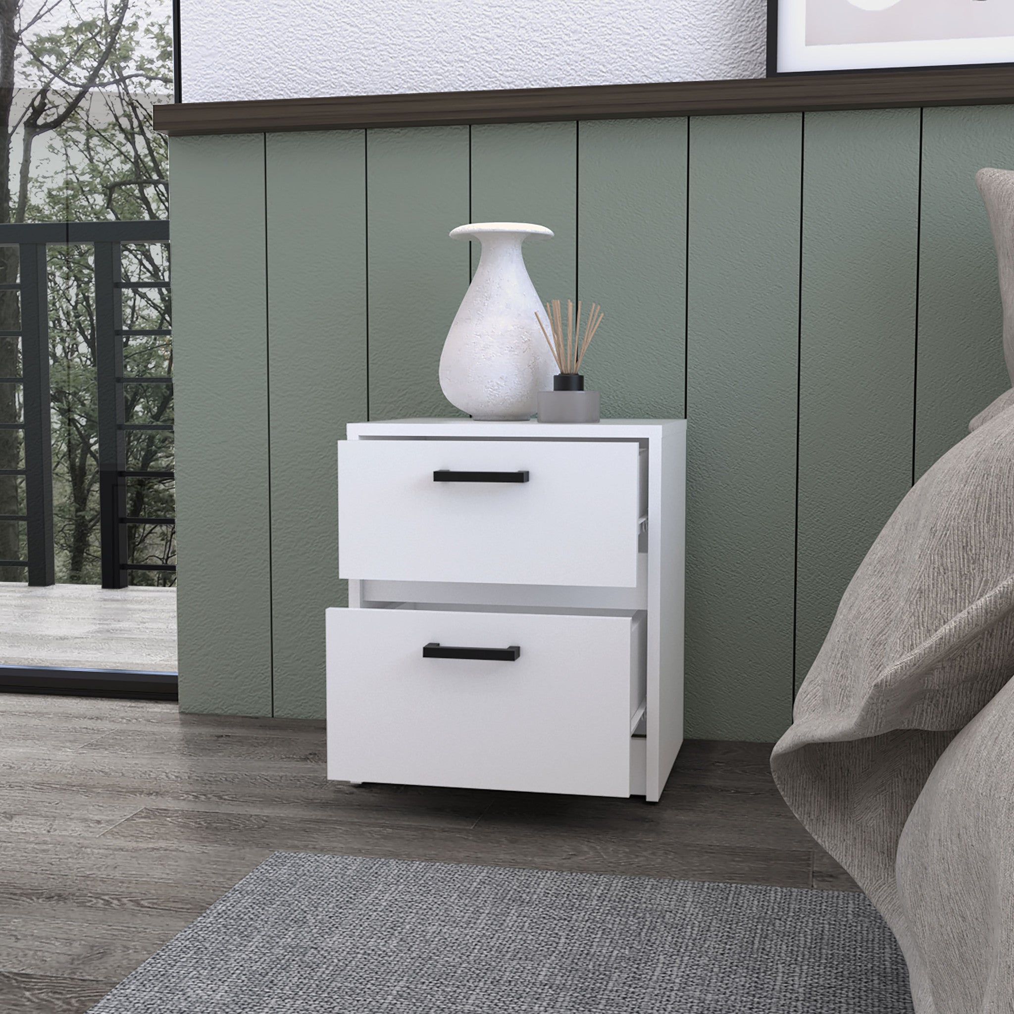 19 White Two Drawer Nightstand With Integrated Tech