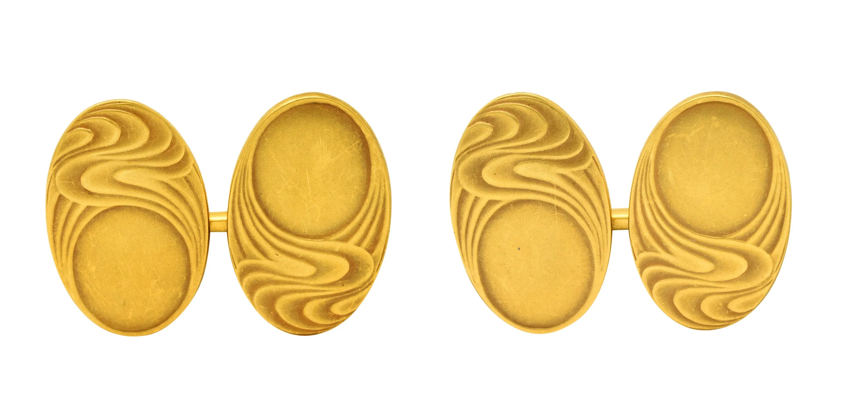 1905 Bippart & Co. 14 Karat Gold Moonlit Wave Men's Nouveau Cufflinks