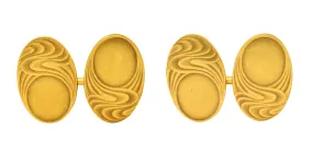 1905 Bippart & Co. 14 Karat Gold Moonlit Wave Men's Nouveau Cufflinks