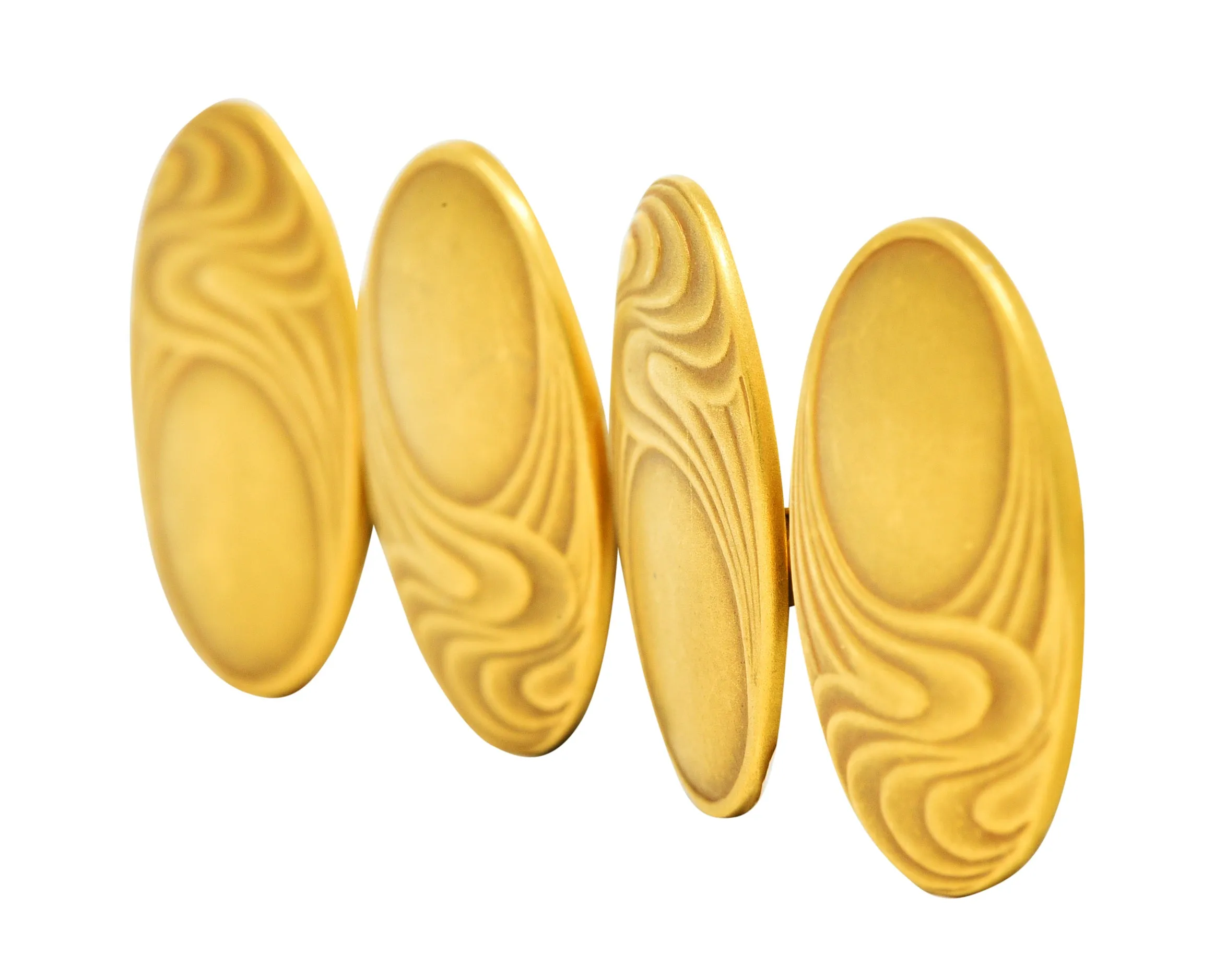 1905 Bippart & Co. 14 Karat Gold Moonlit Wave Men's Nouveau Cufflinks