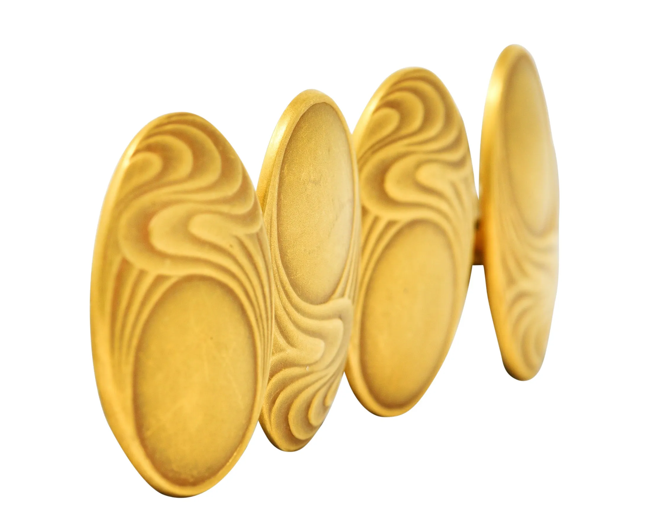 1905 Bippart & Co. 14 Karat Gold Moonlit Wave Men's Nouveau Cufflinks