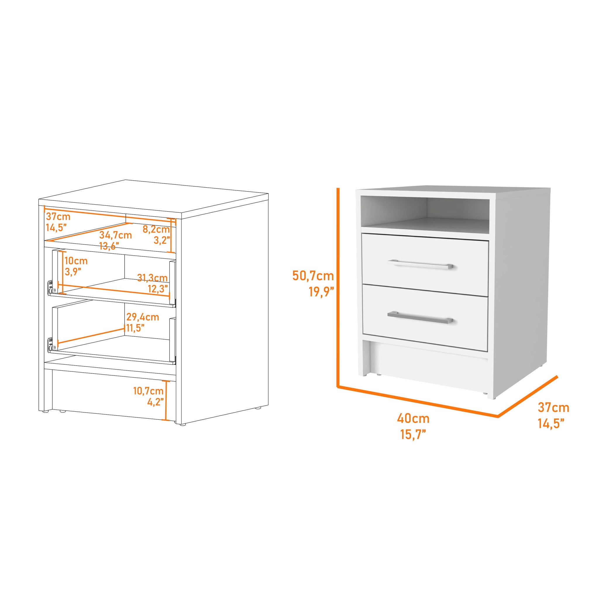 20 White Two Drawers Faux Wood Nightstand