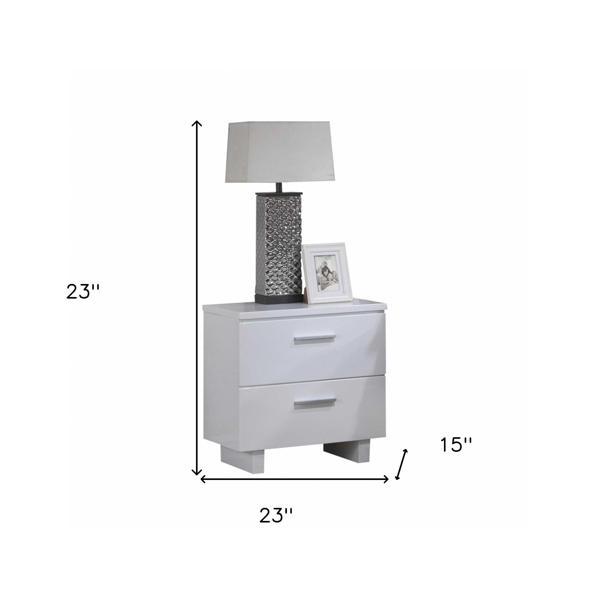 23 White Two Drawers Mirrored Nightstand