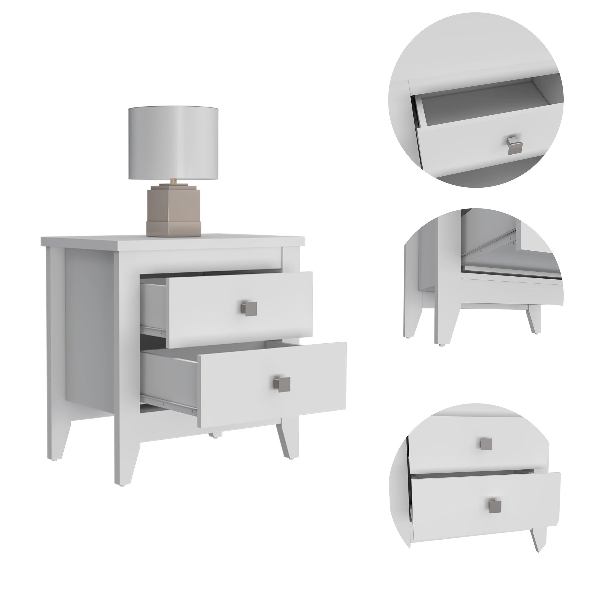 24 White Two Drawer Nightstand