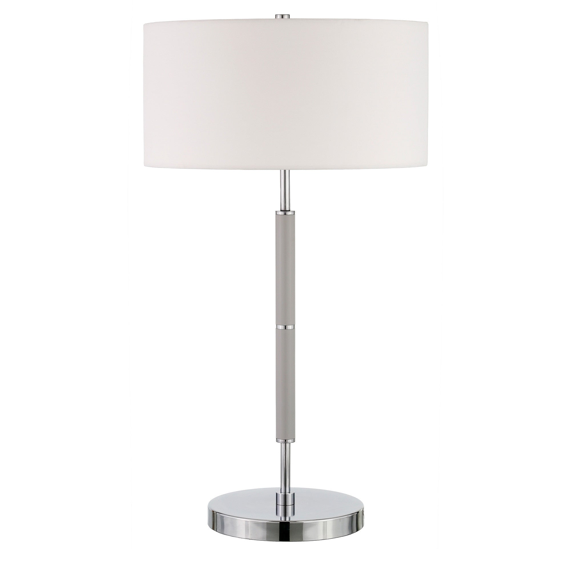 25 Gray Metal Two Light Table Lamp With White Drum Shade