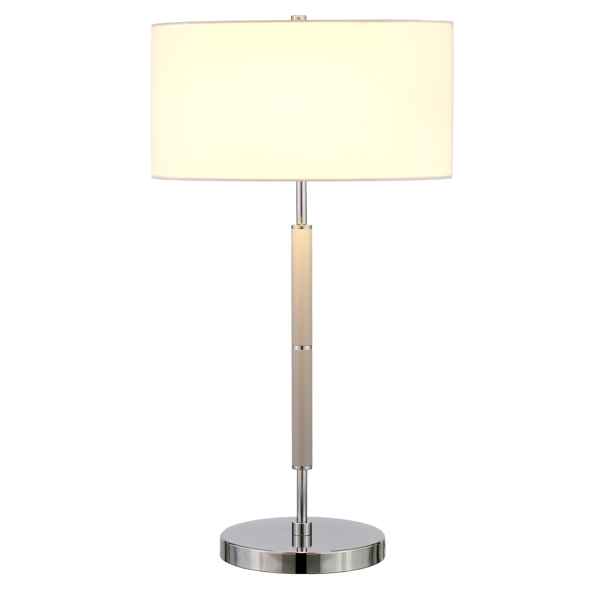 25 Gray Metal Two Light Table Lamp With White Drum Shade