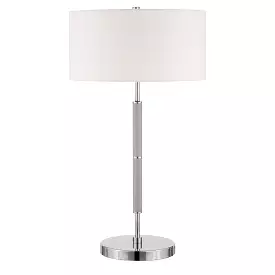 25 Gray Metal Two Light Table Lamp With White Drum Shade