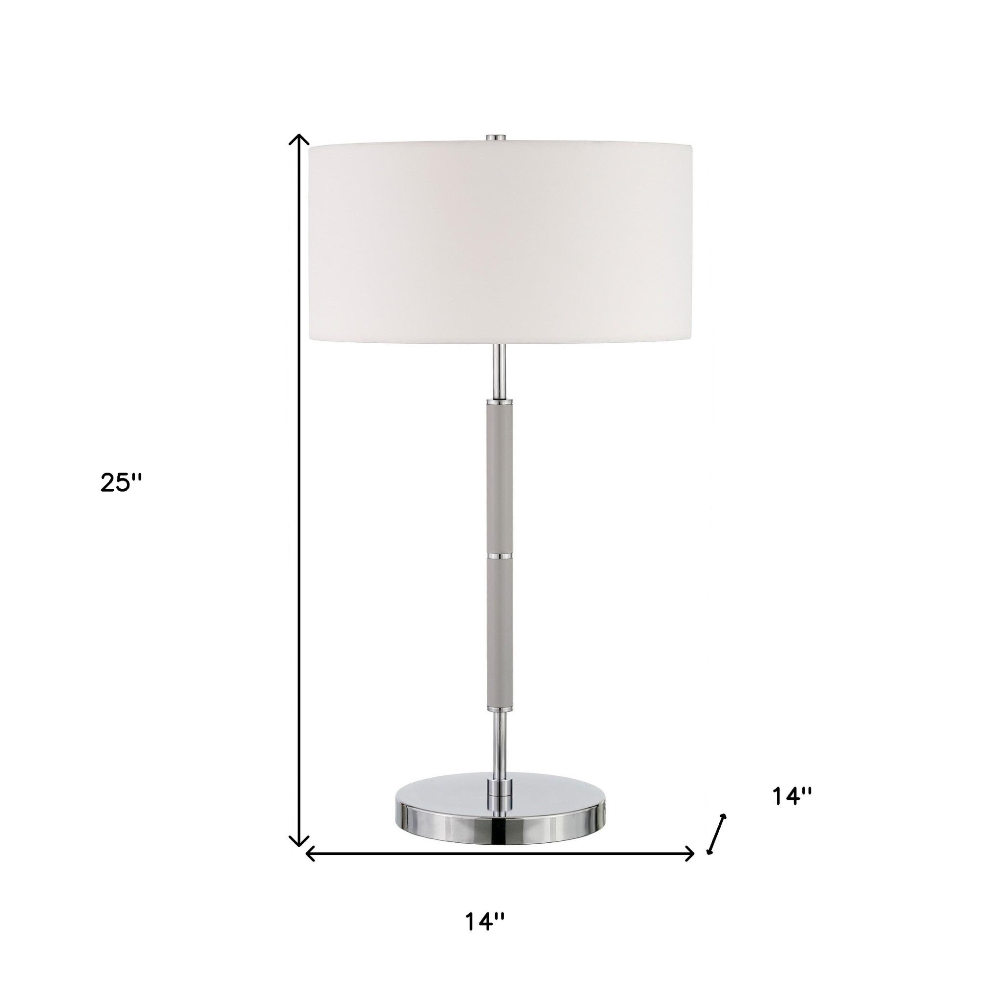 25 Gray Metal Two Light Table Lamp With White Drum Shade