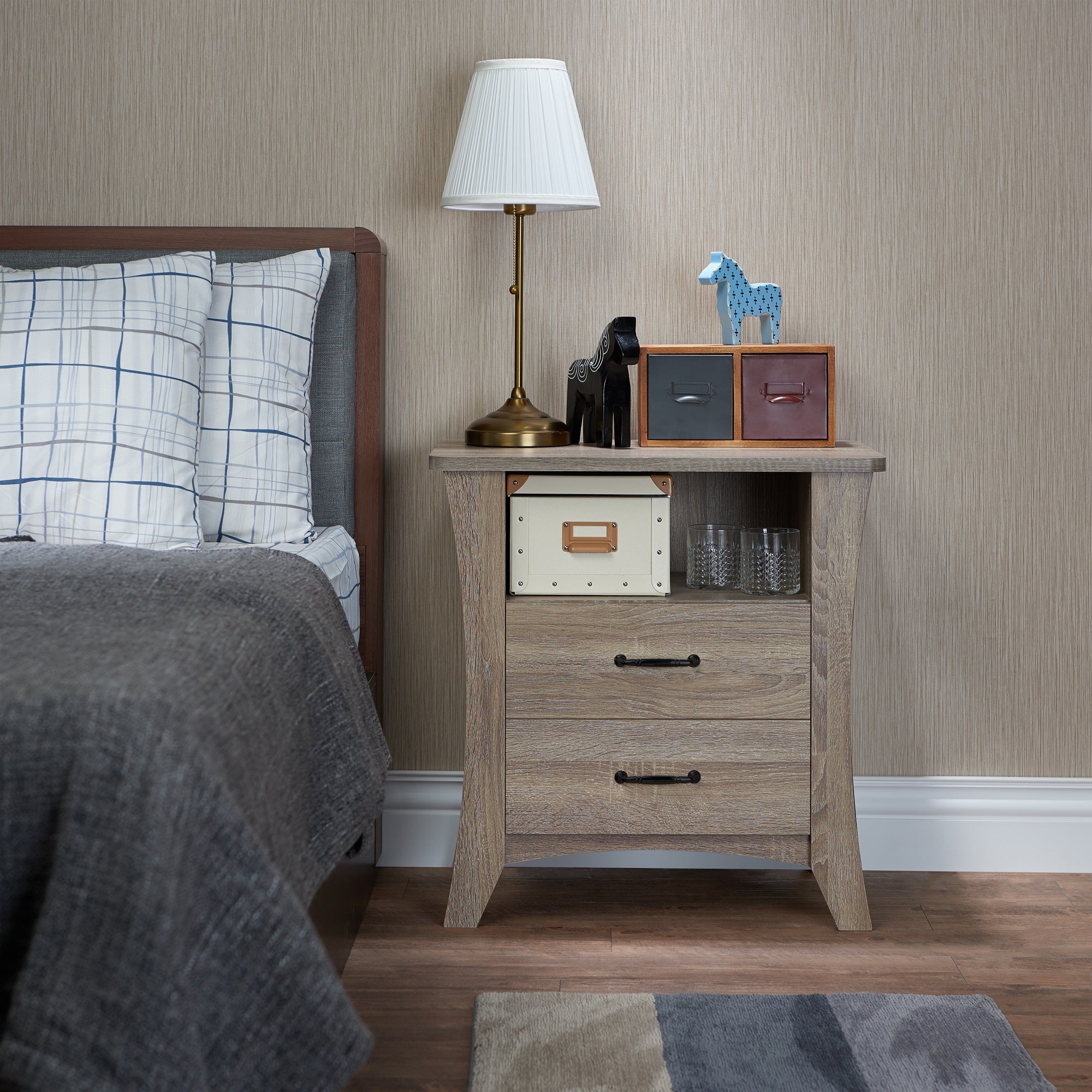 25 White Two Drawers Nightstand