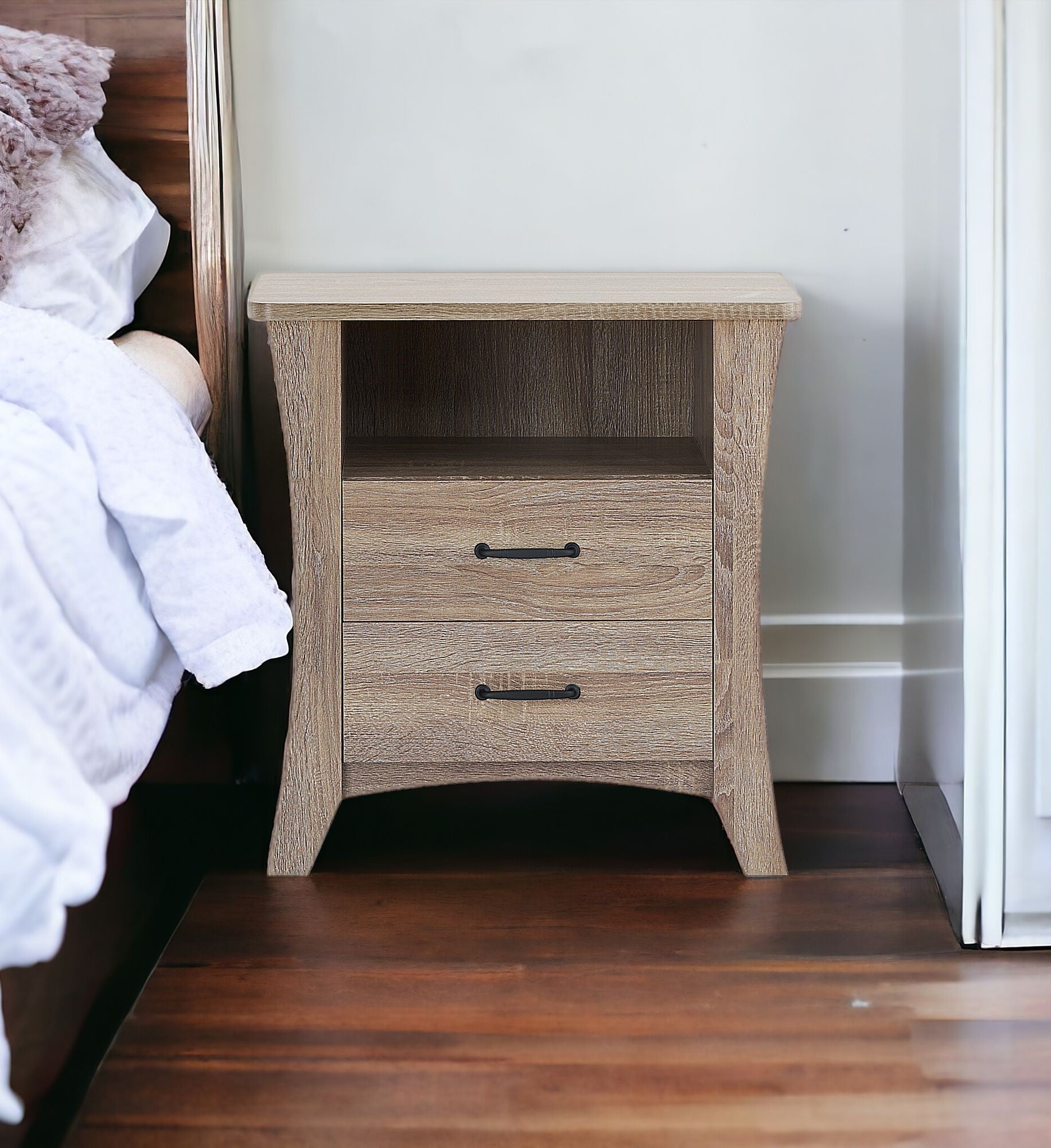 25 White Two Drawers Nightstand