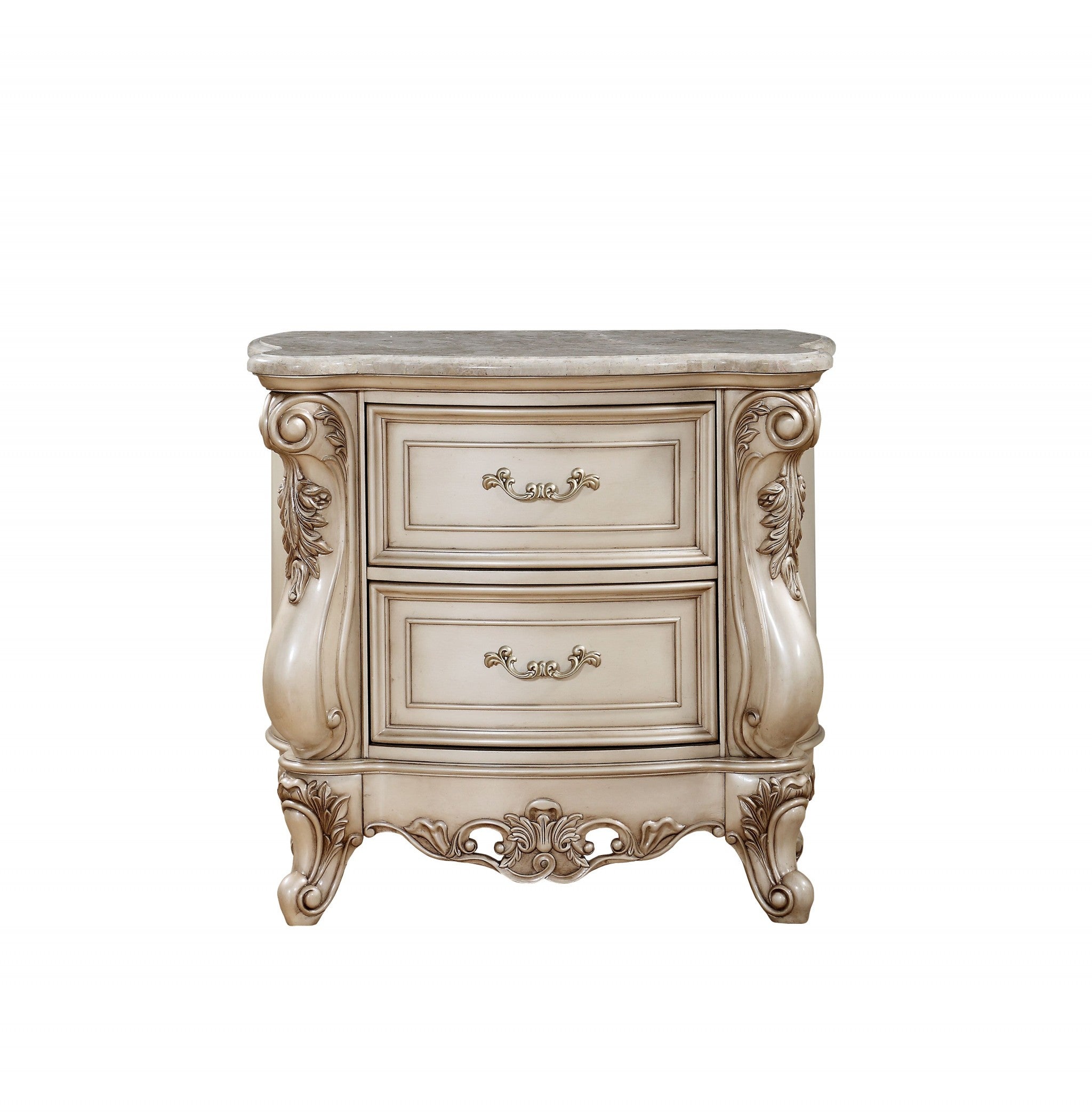 32 Antiqued White Two Drawers Mirrored Nightstand