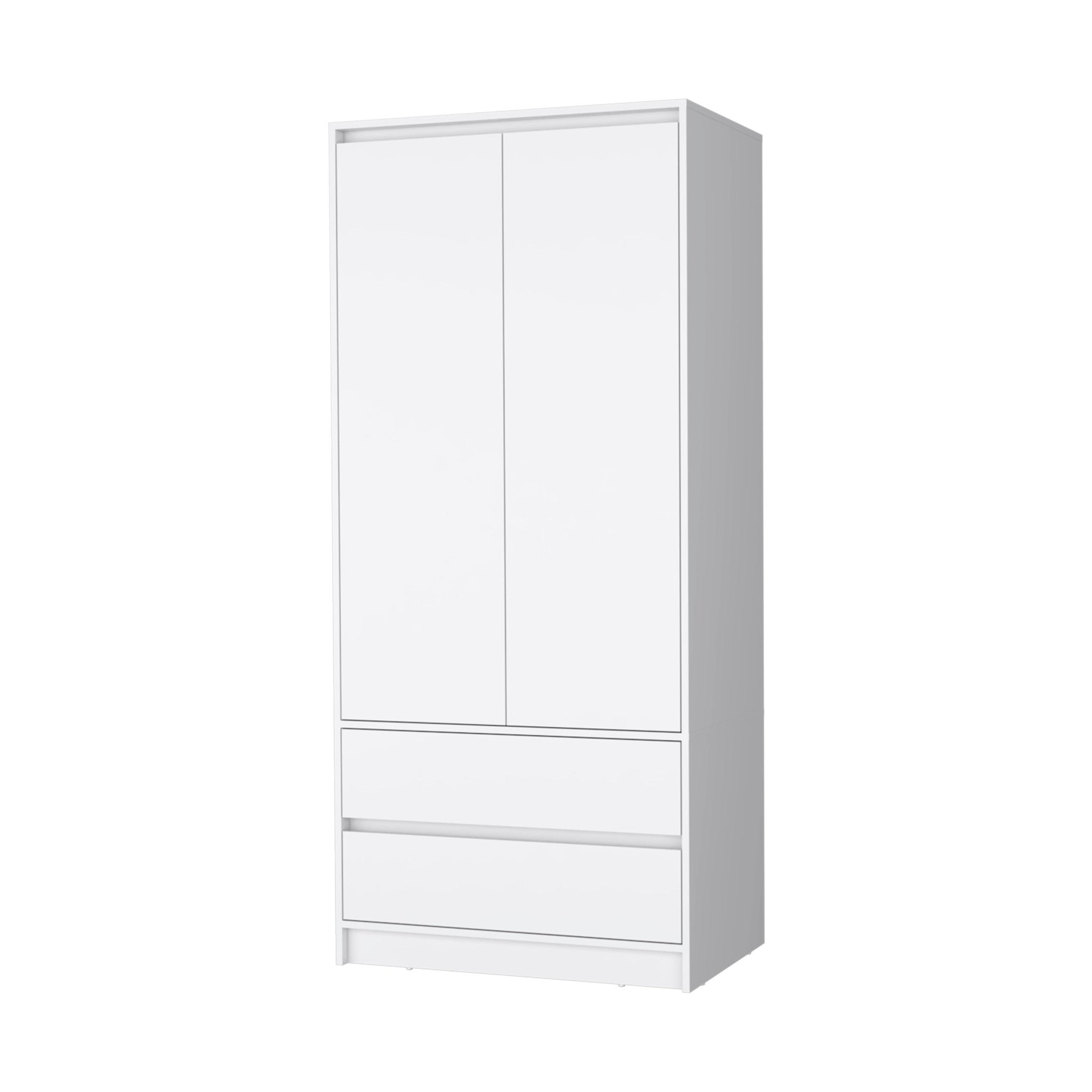 32 White Accent Cabinet Soft Close With Multiple Shelves And Two Drawers