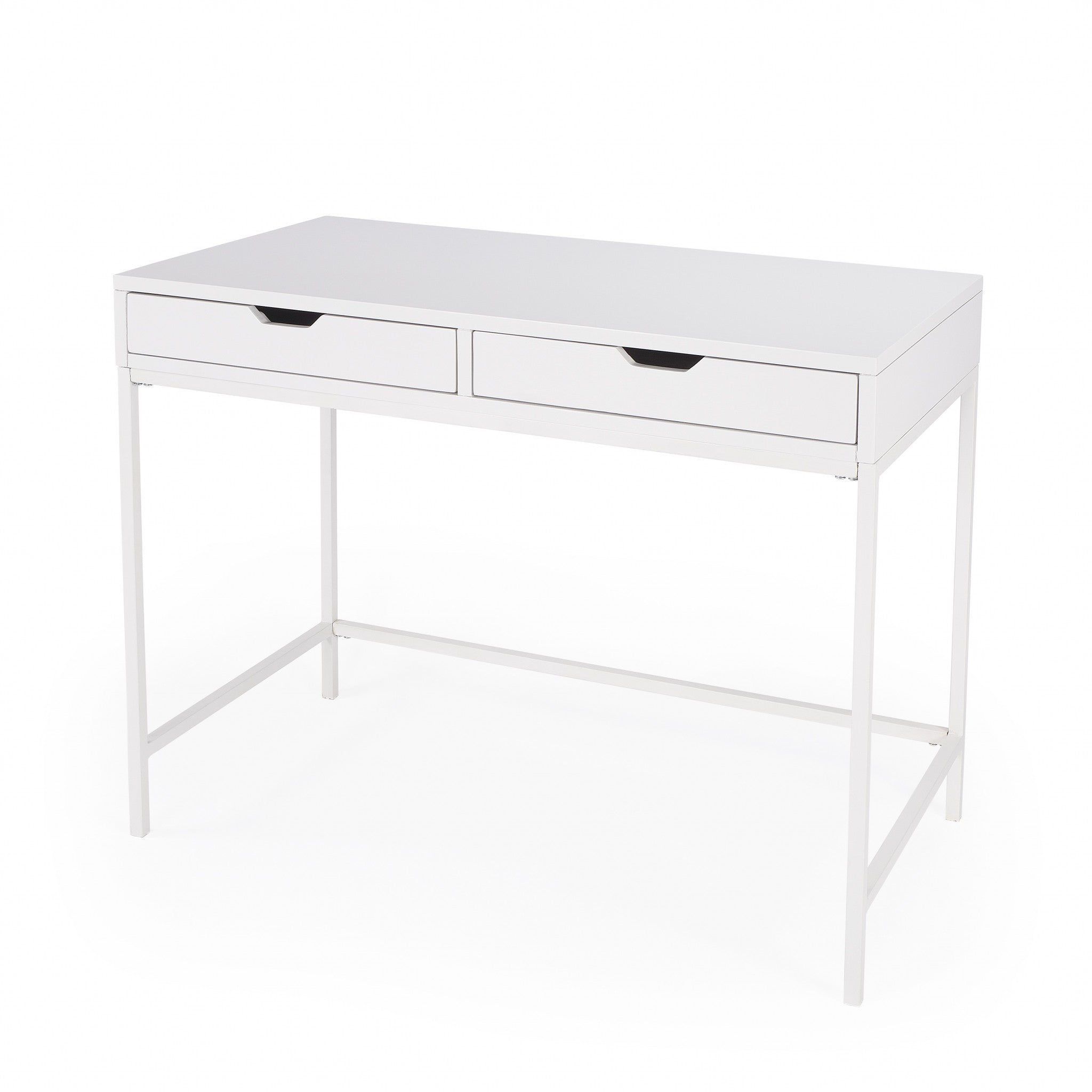 40 White Rubberwood Wood Writing Desk With Two Drawers