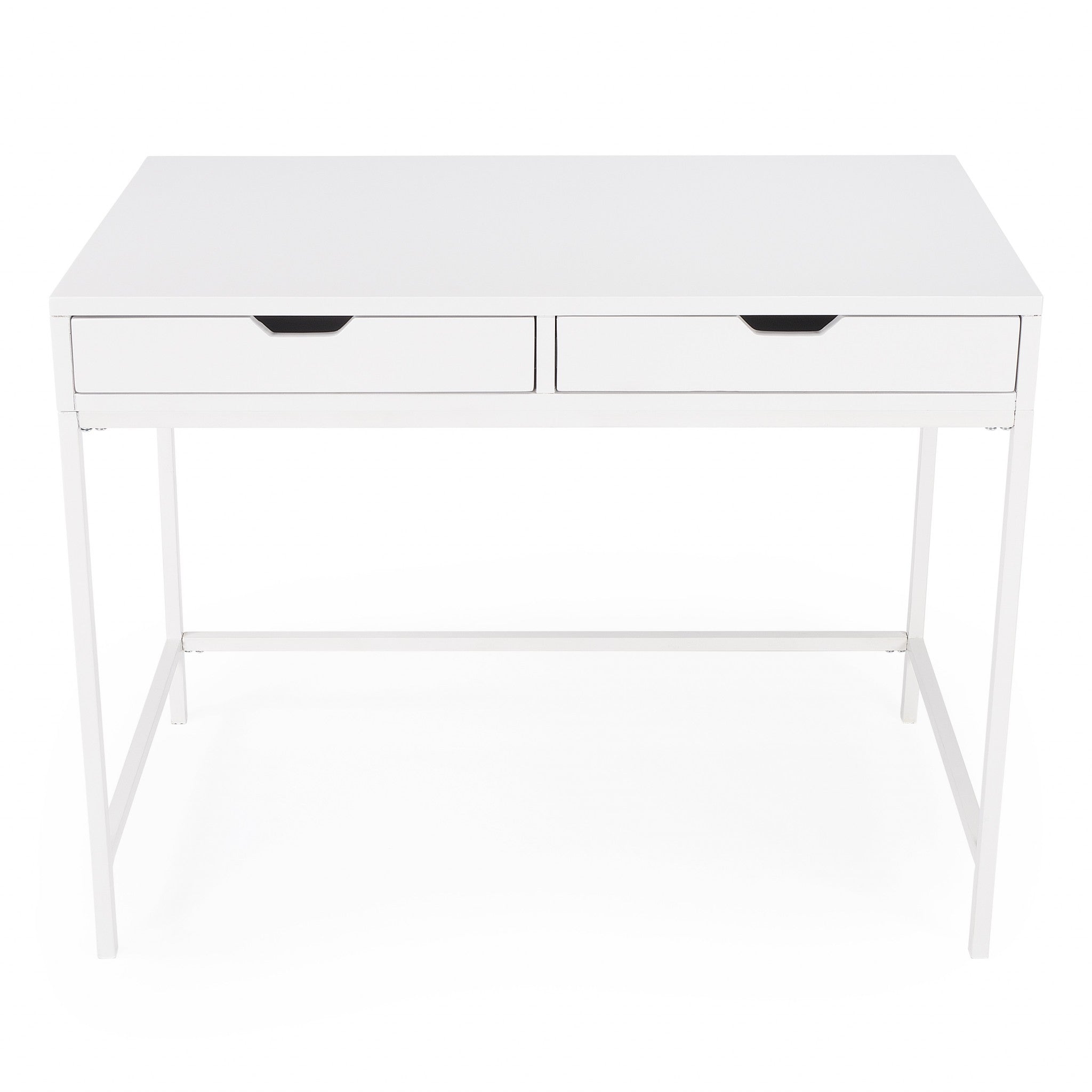 40 White Rubberwood Wood Writing Desk With Two Drawers