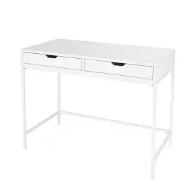 40 White Rubberwood Wood Writing Desk With Two Drawers