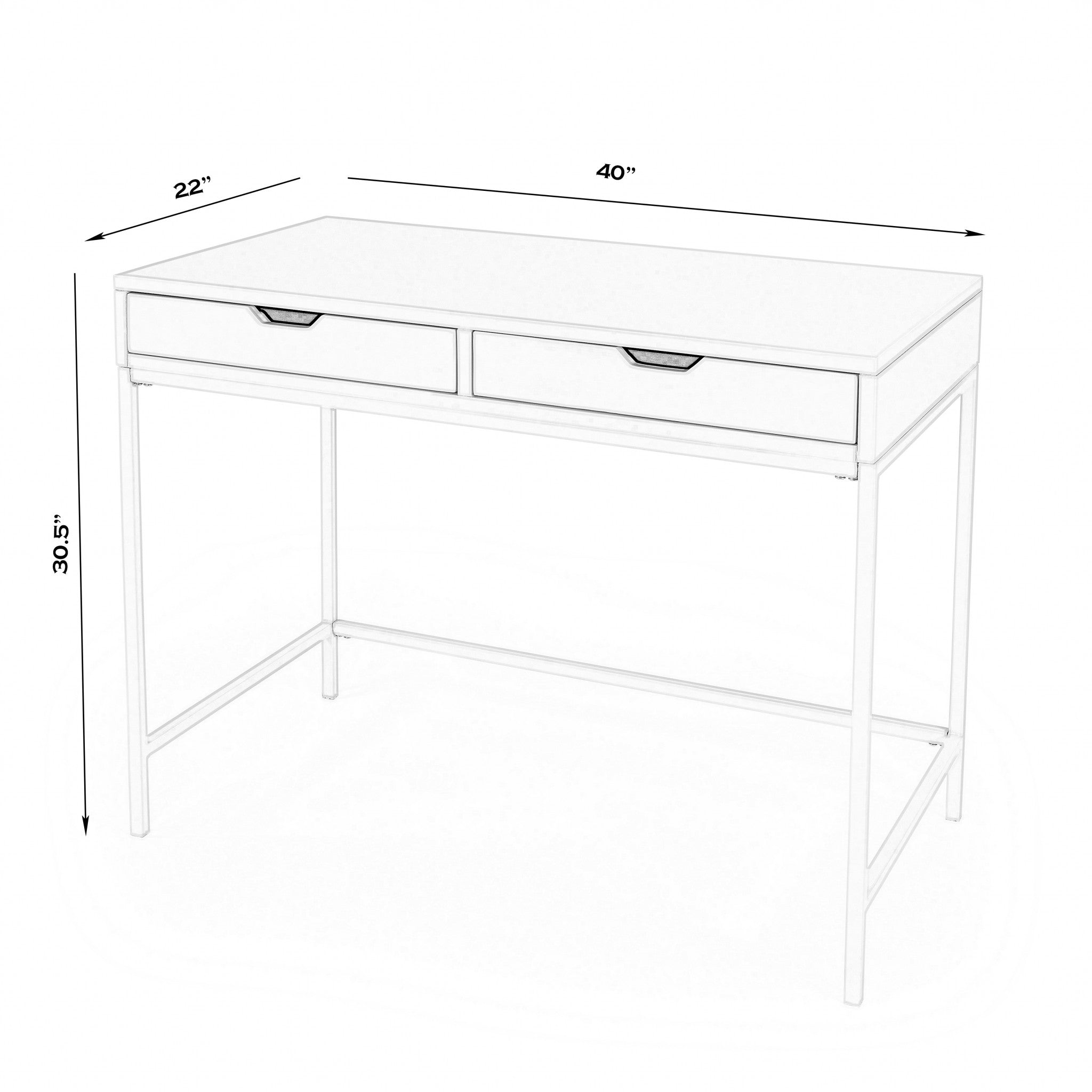 40 White Rubberwood Wood Writing Desk With Two Drawers