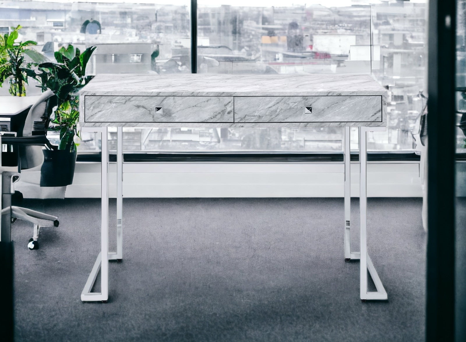 42 White Writing Desk With Two Drawers