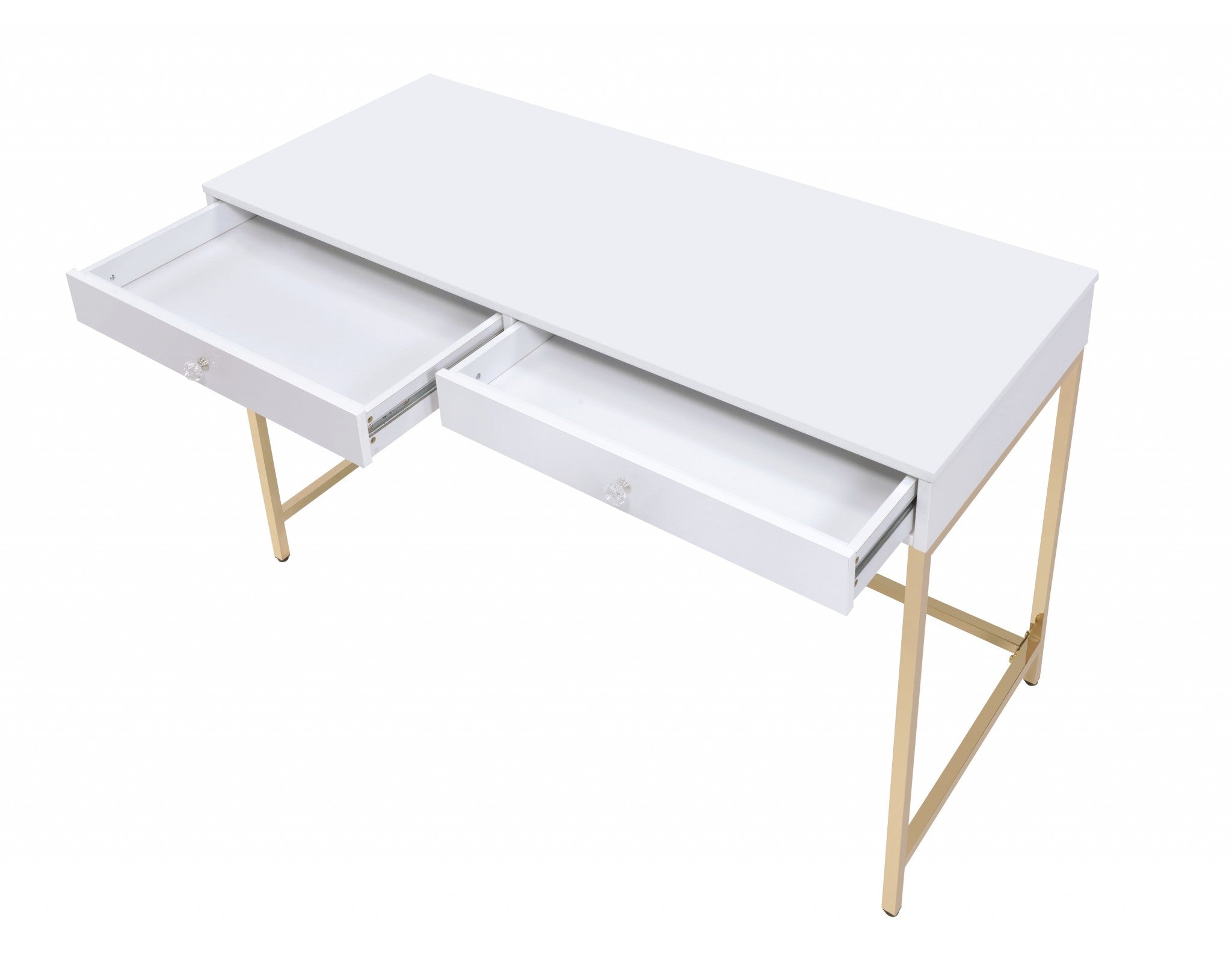 47 White and Gold Mirrored Computer Desk With Two Drawers