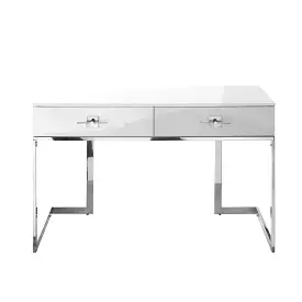 47 White and Silver Metallic Writing Desk With Two Drawers