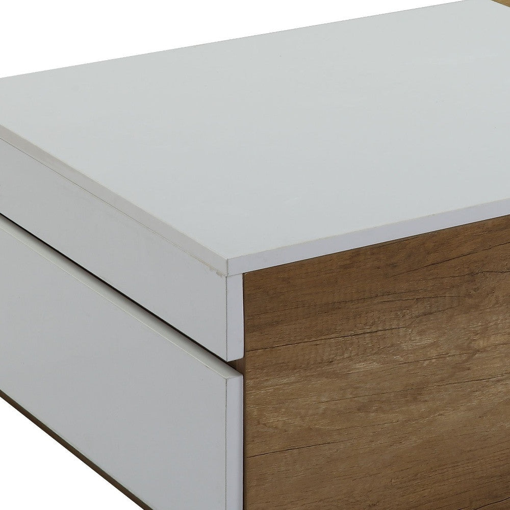 49 Oak And White Melamine Veneer And Manufactured Wood Rectangular Coffee Table With Two Drawers