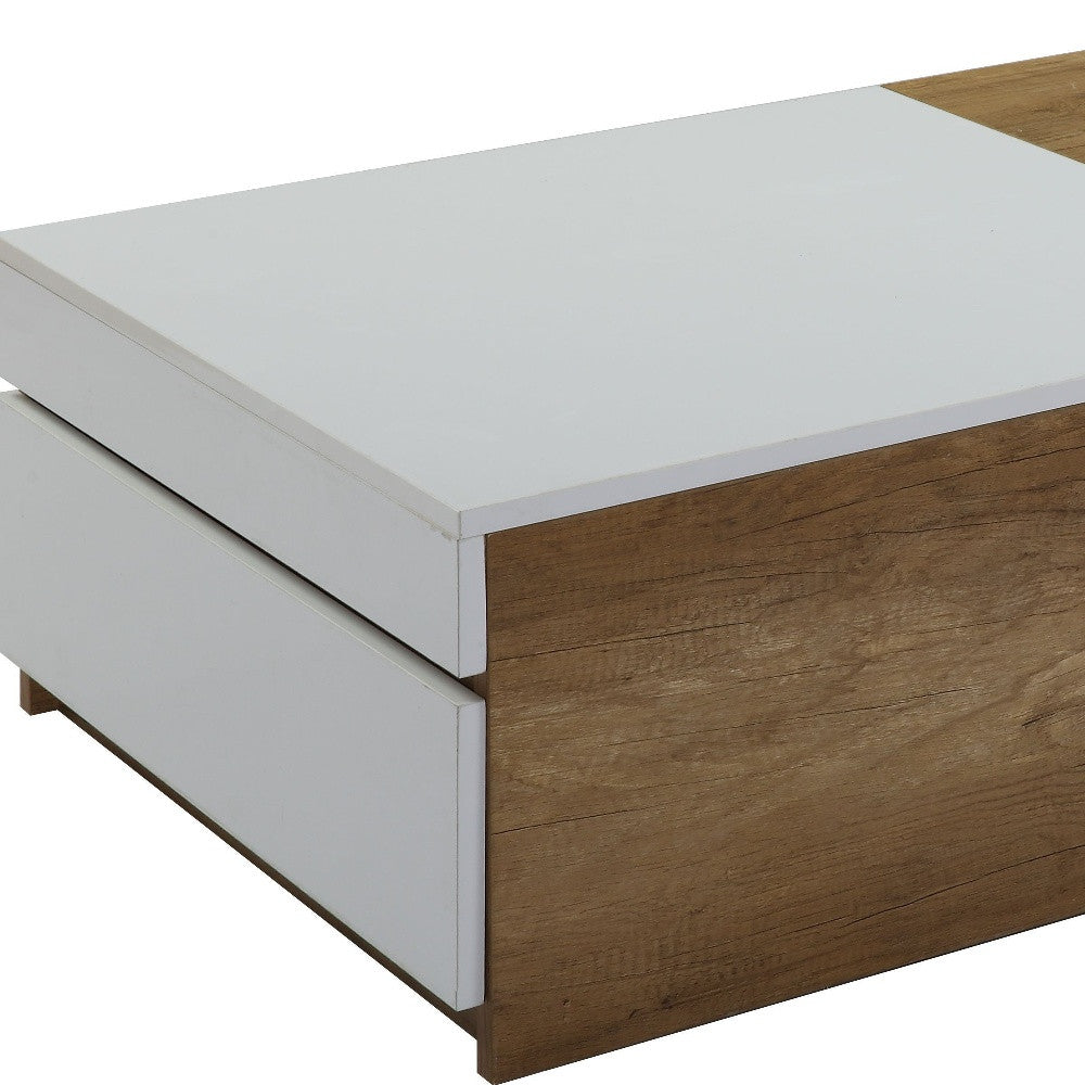 49 Oak And White Melamine Veneer And Manufactured Wood Rectangular Coffee Table With Two Drawers