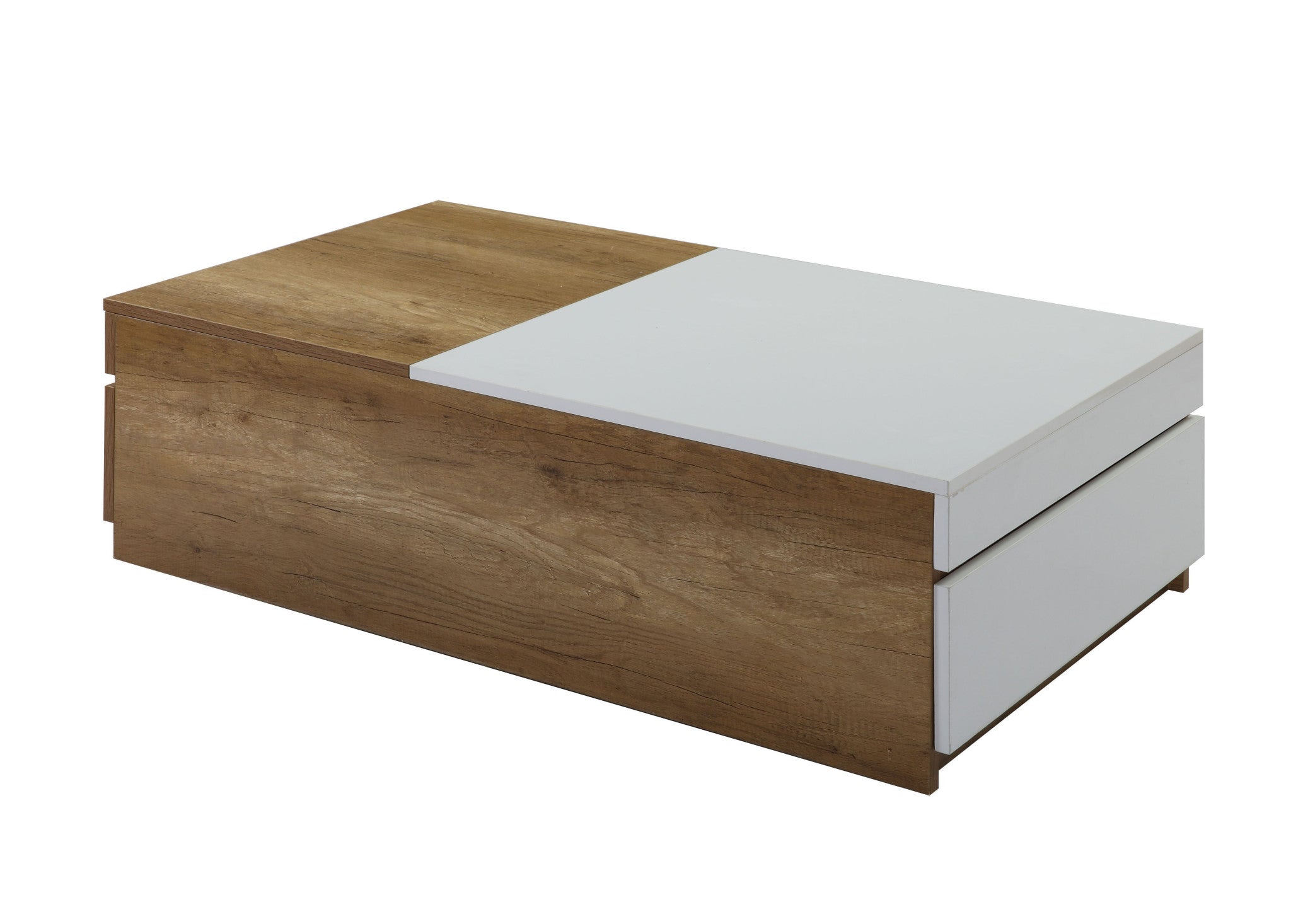 49 Oak And White Melamine Veneer And Manufactured Wood Rectangular Coffee Table With Two Drawers