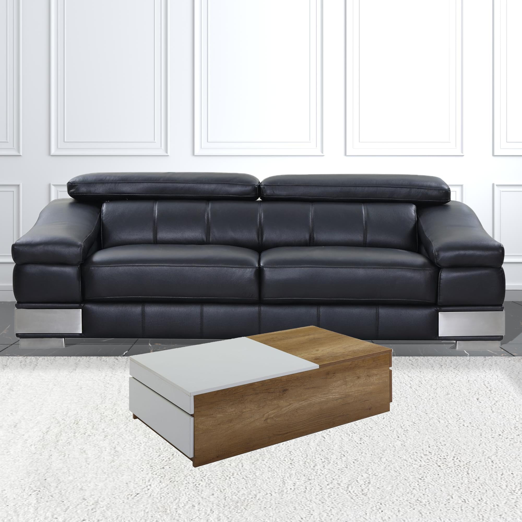 49 Oak And White Melamine Veneer And Manufactured Wood Rectangular Coffee Table With Two Drawers