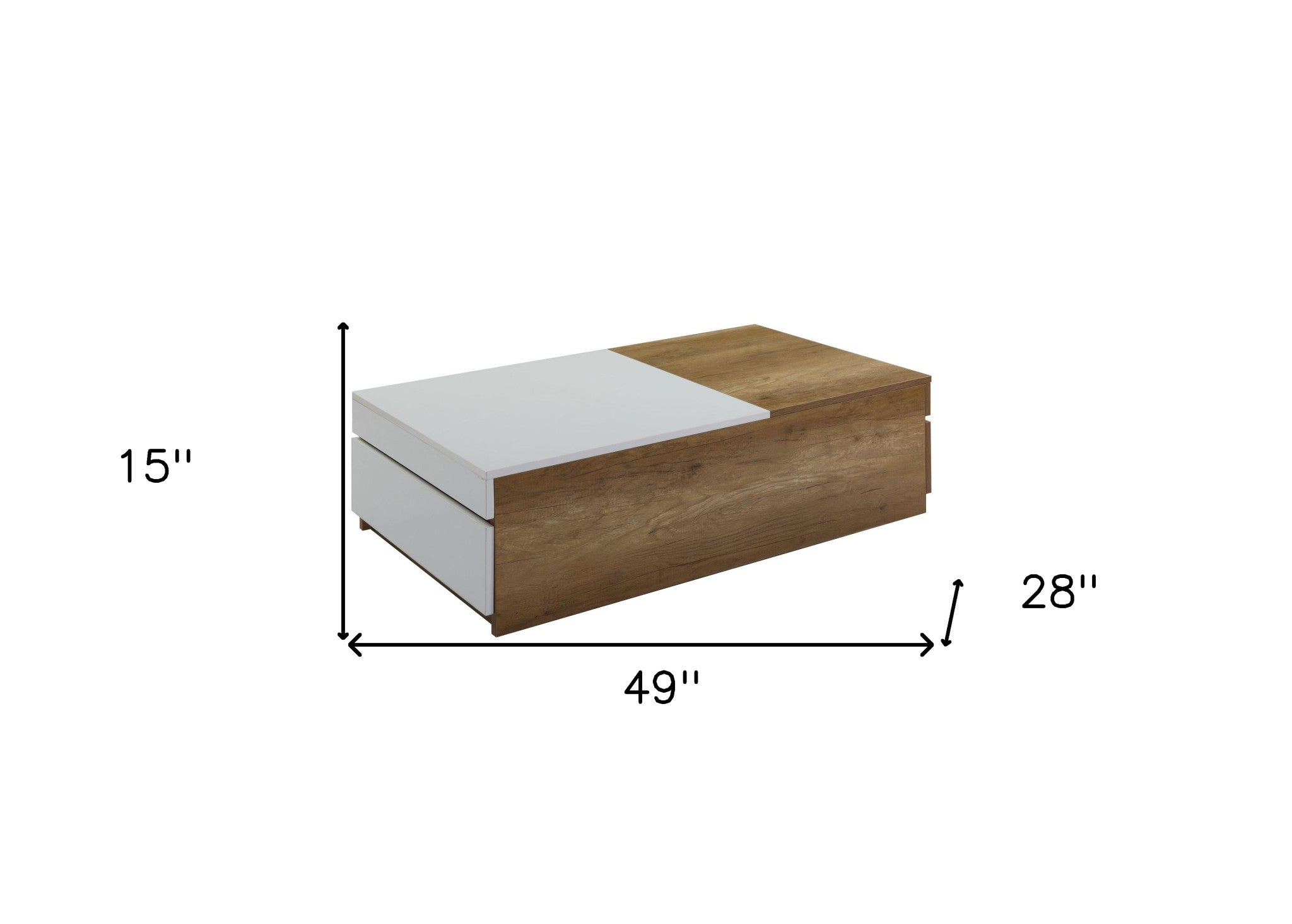 49 Oak And White Melamine Veneer And Manufactured Wood Rectangular Coffee Table With Two Drawers