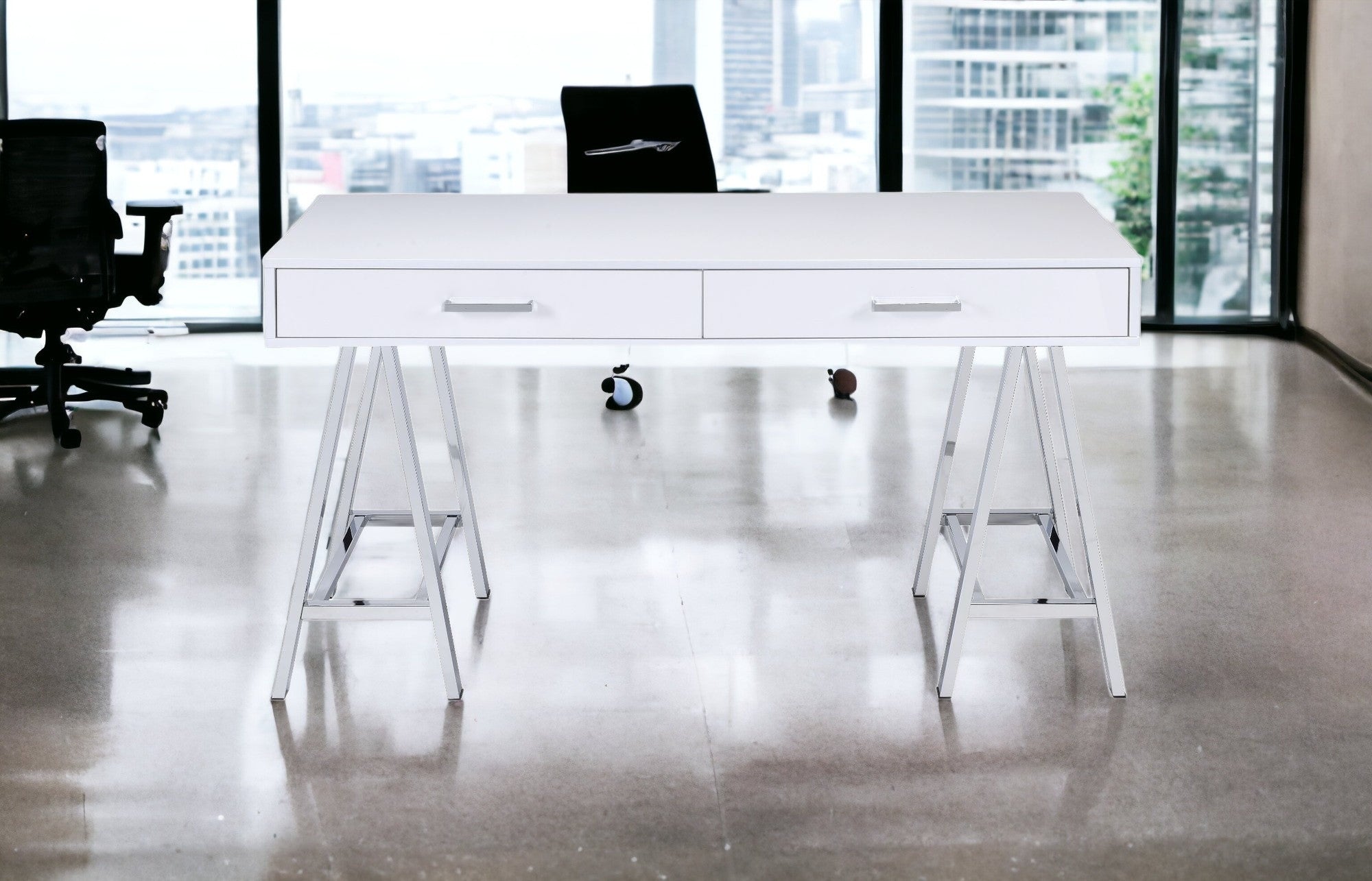 54 White Writing Desk With Two Drawers