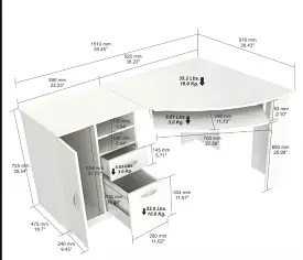 59 White Mirrored Computer Desk With Two Drawers