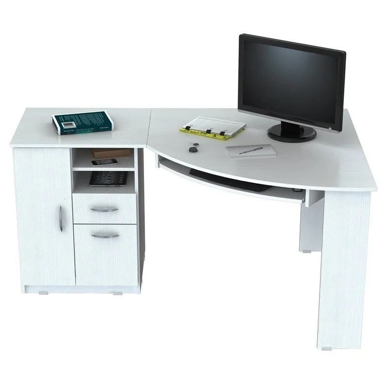 59 White Mirrored Computer Desk With Two Drawers