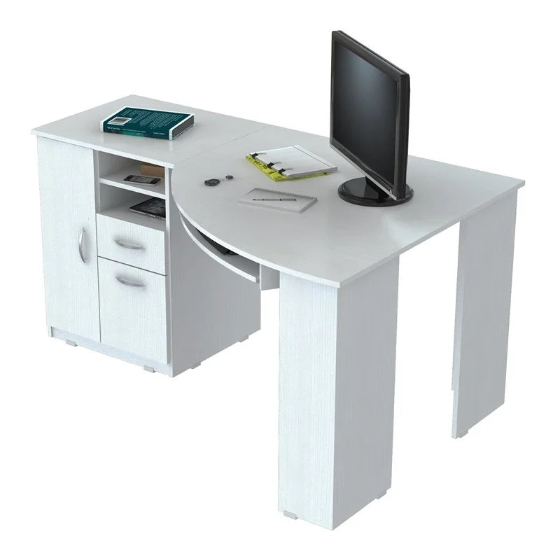 59 White Mirrored Computer Desk With Two Drawers