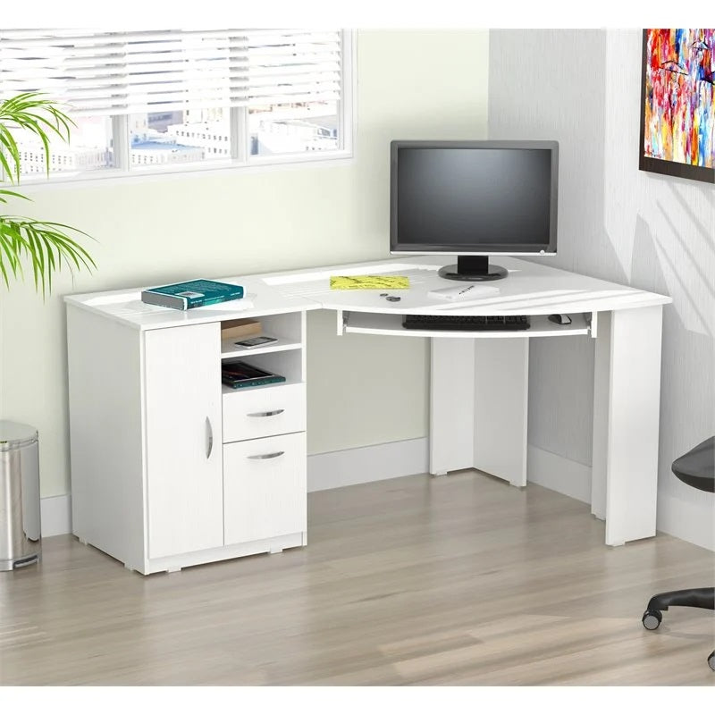 59 White Mirrored Computer Desk With Two Drawers