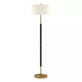 61 Black and Brass Two Light Floor Lamp With White Drum Shade