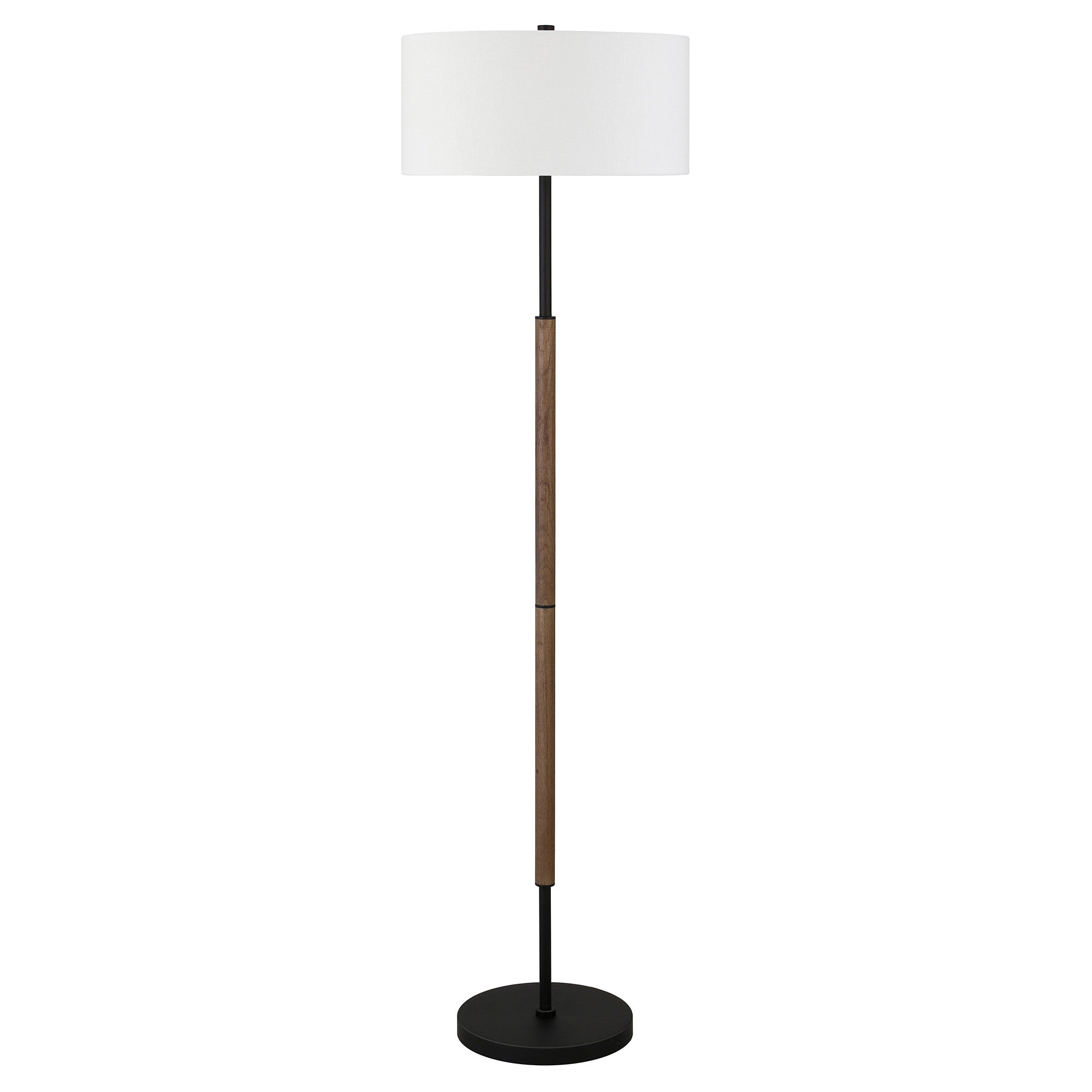 61 Black Two Light Floor Lamp With White Frosted Glass Drum Shade