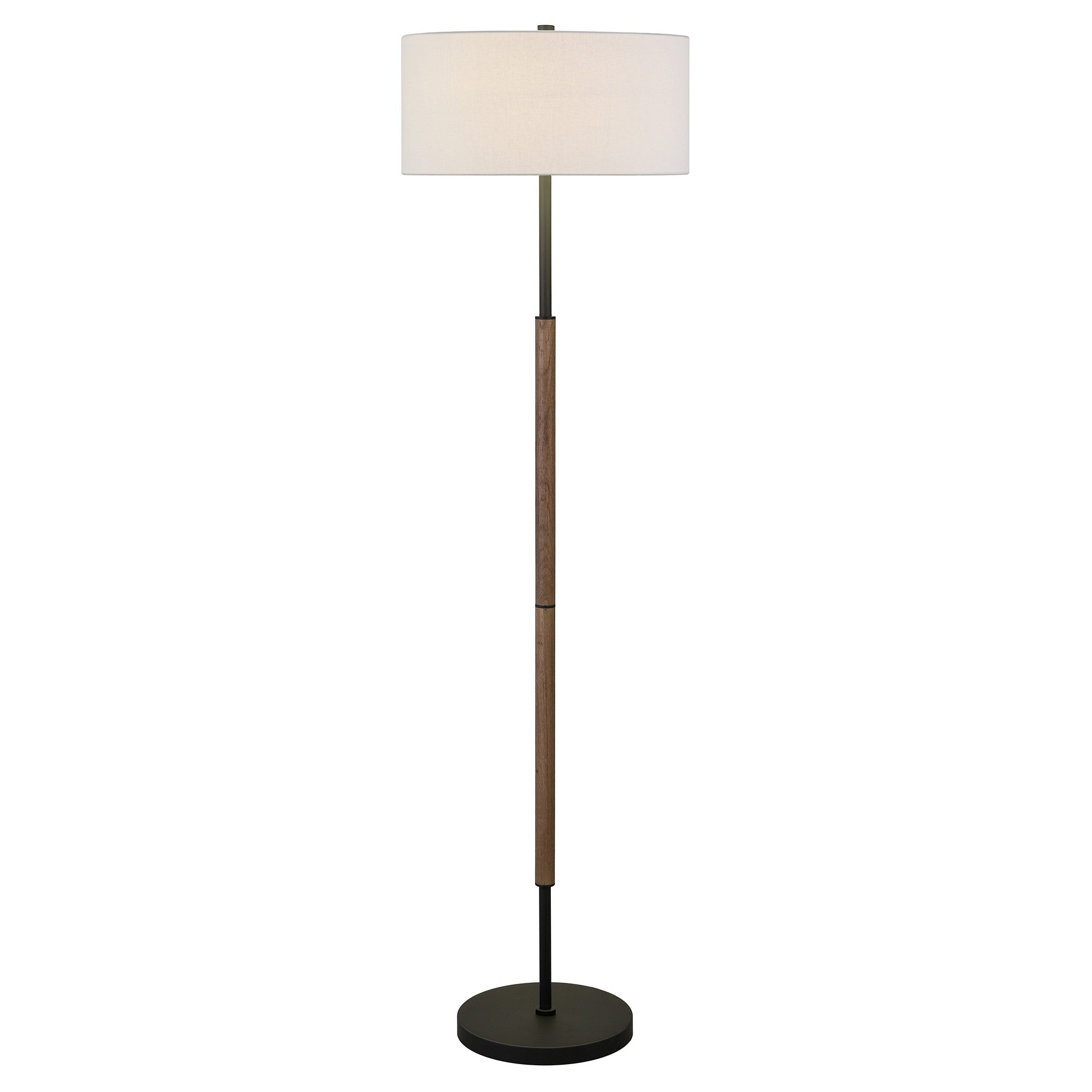 61 Black Two Light Floor Lamp With White Frosted Glass Drum Shade