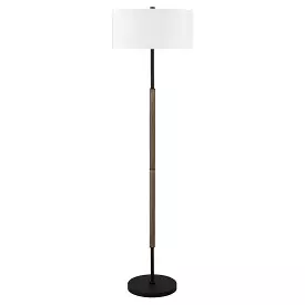 61 Black Two Light Floor Lamp With White Frosted Glass Drum Shade