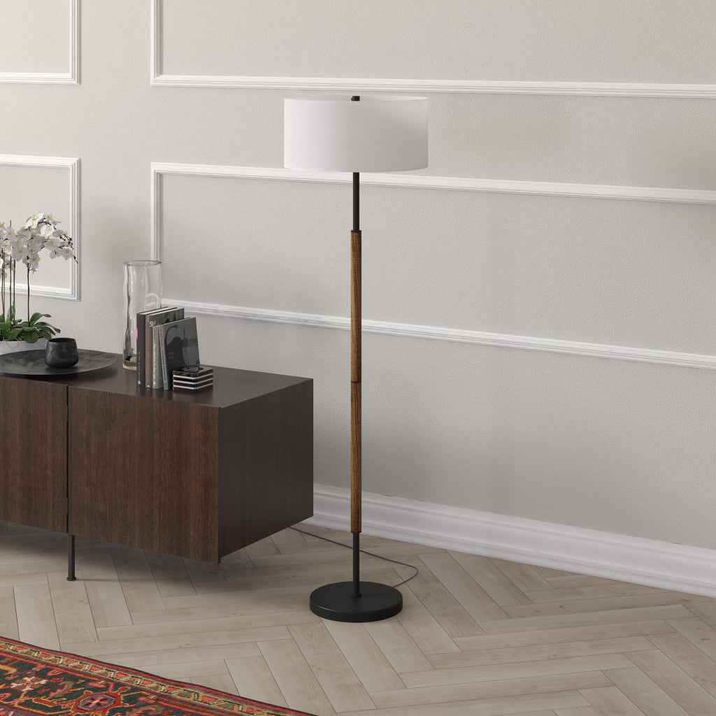 61 Black Two Light Floor Lamp With White Frosted Glass Drum Shade