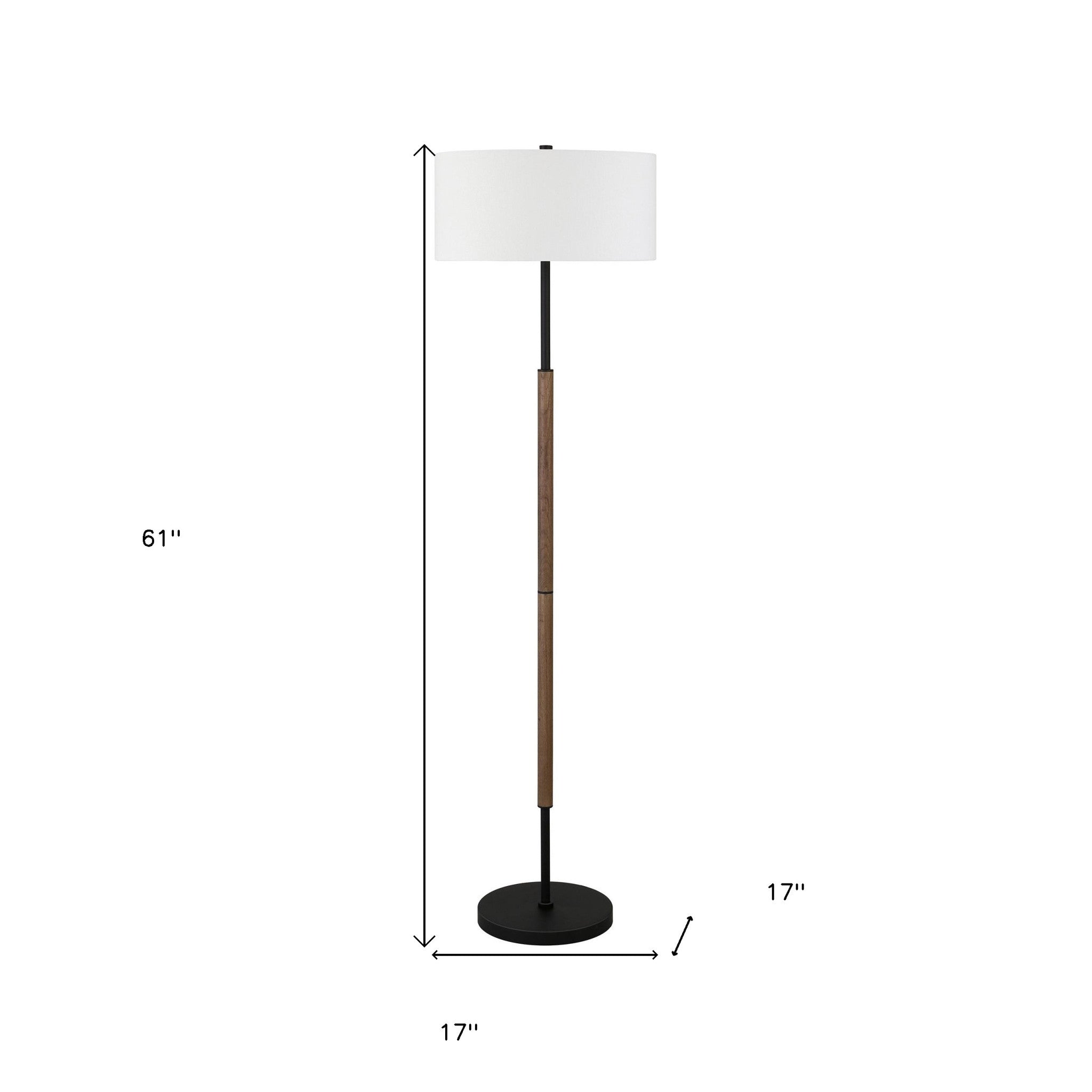 61 Black Two Light Floor Lamp With White Frosted Glass Drum Shade