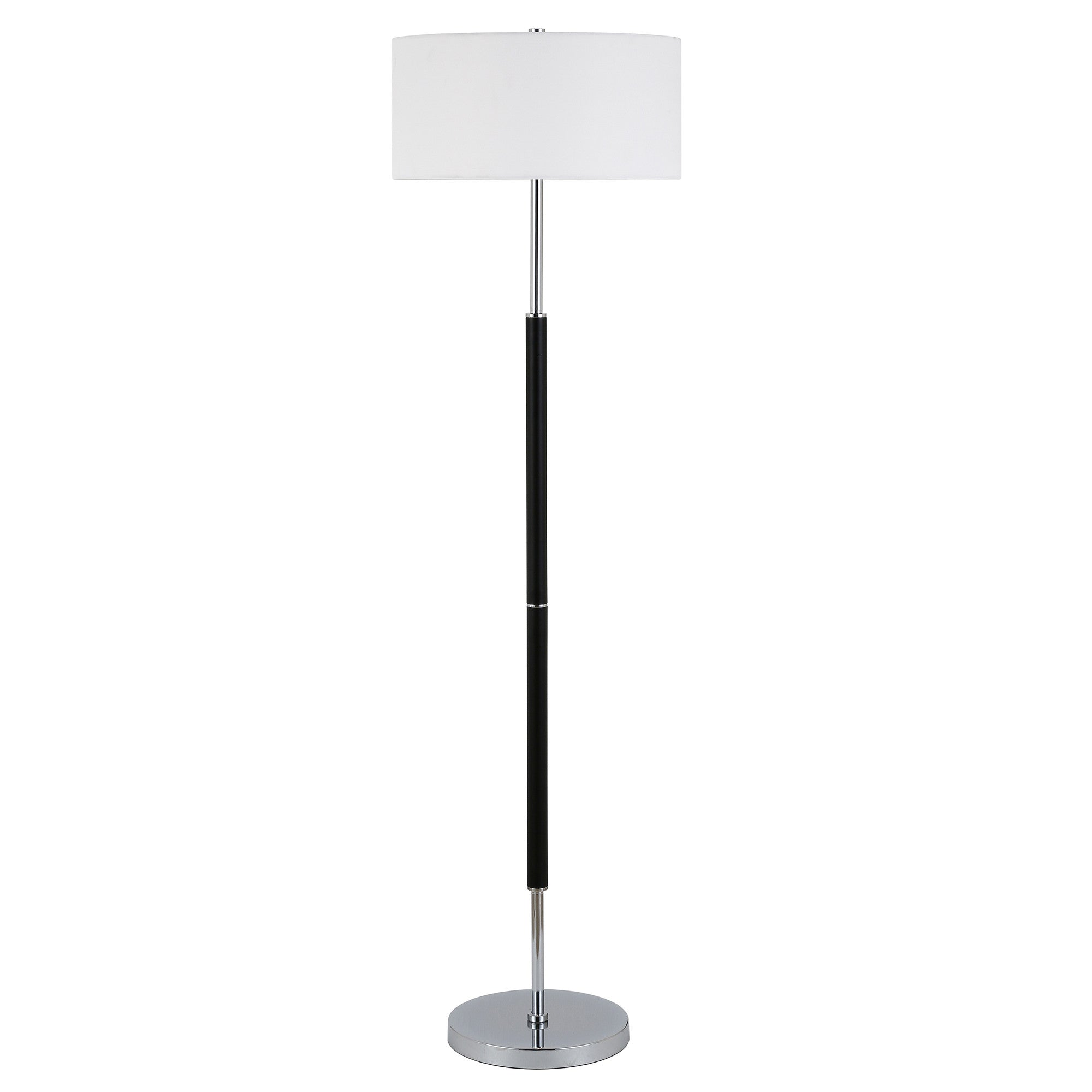 61 Black Two Light Floor Lamp With White Frosted Glass Drum Shade