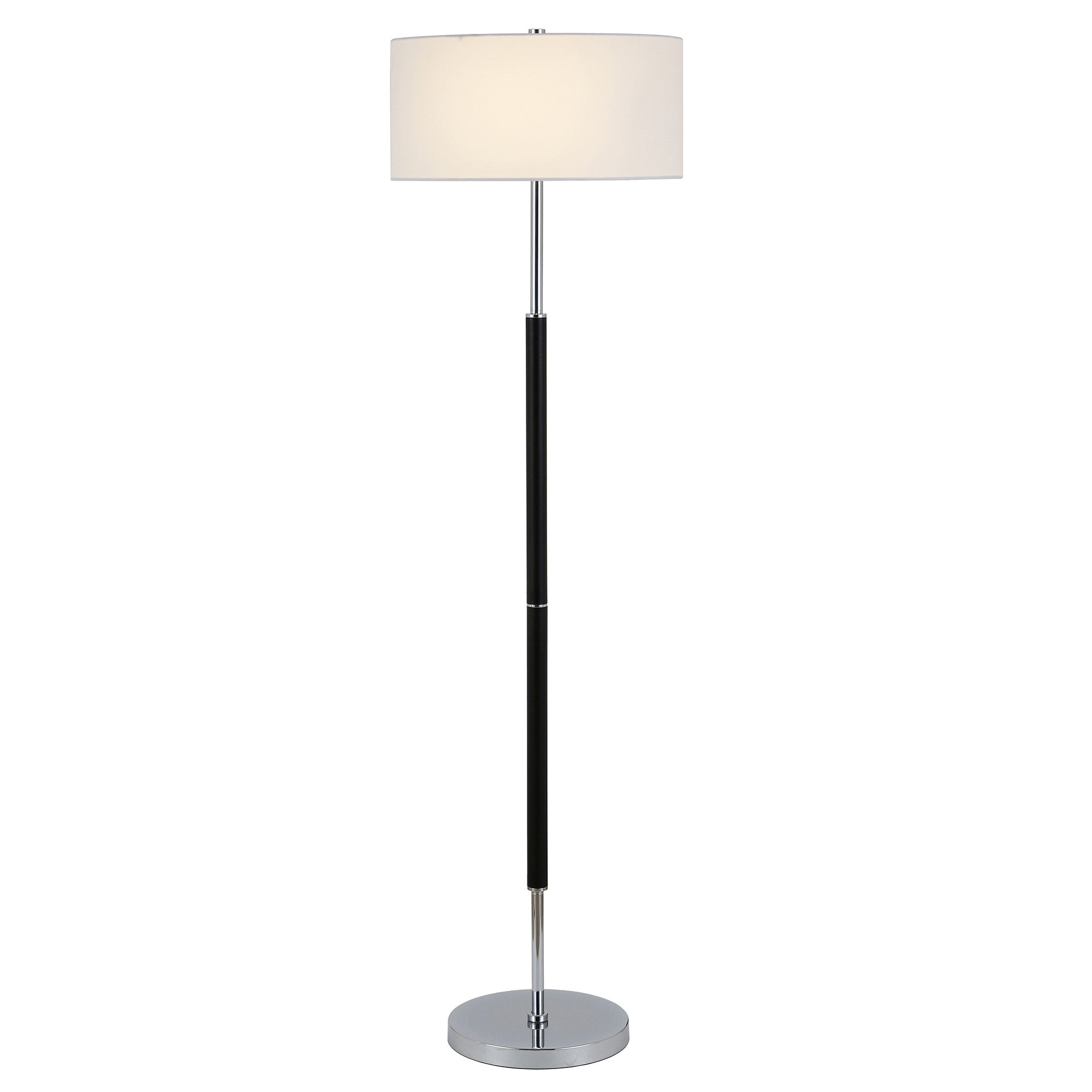 61 Black Two Light Floor Lamp With White Frosted Glass Drum Shade