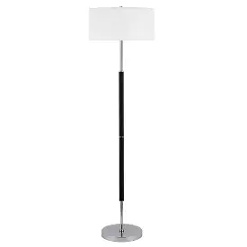 61 Black Two Light Floor Lamp With White Frosted Glass Drum Shade