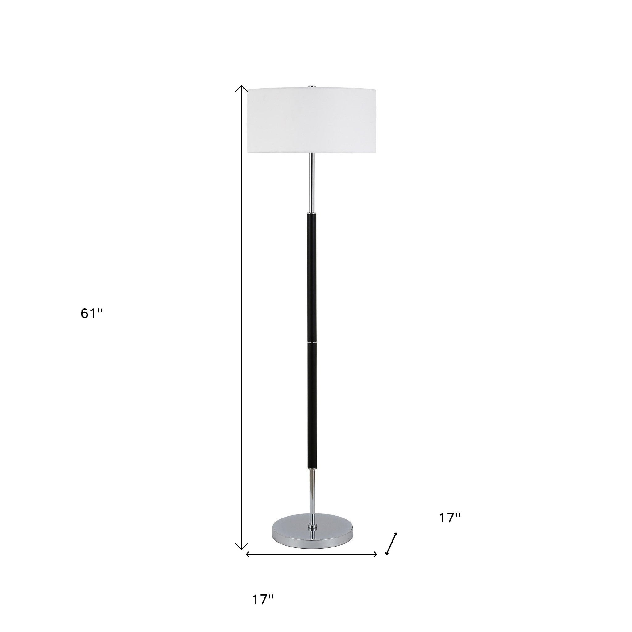 61 Black Two Light Floor Lamp With White Frosted Glass Drum Shade