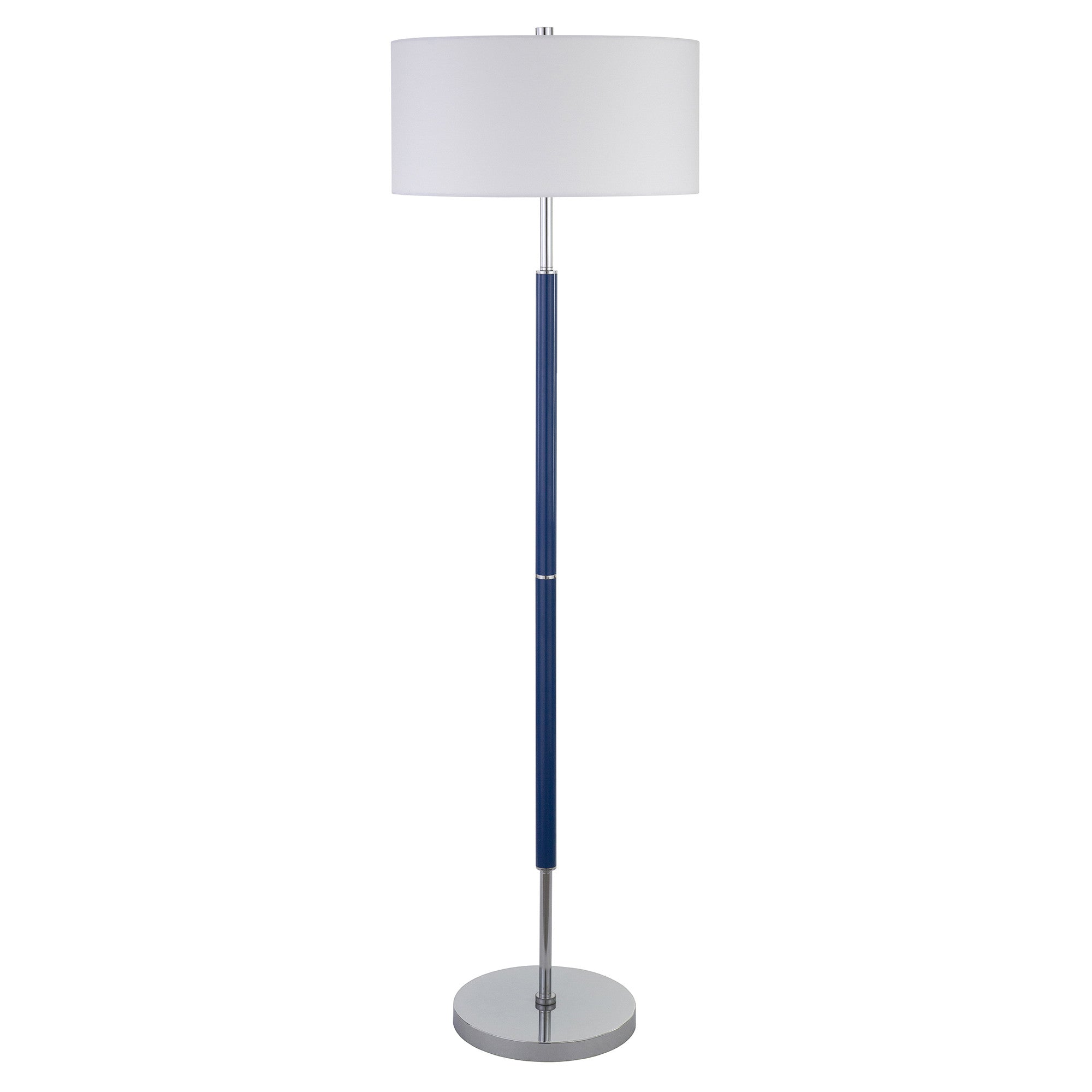 61 Blue Two Light Floor Lamp With White Frosted Glass Drum Shade