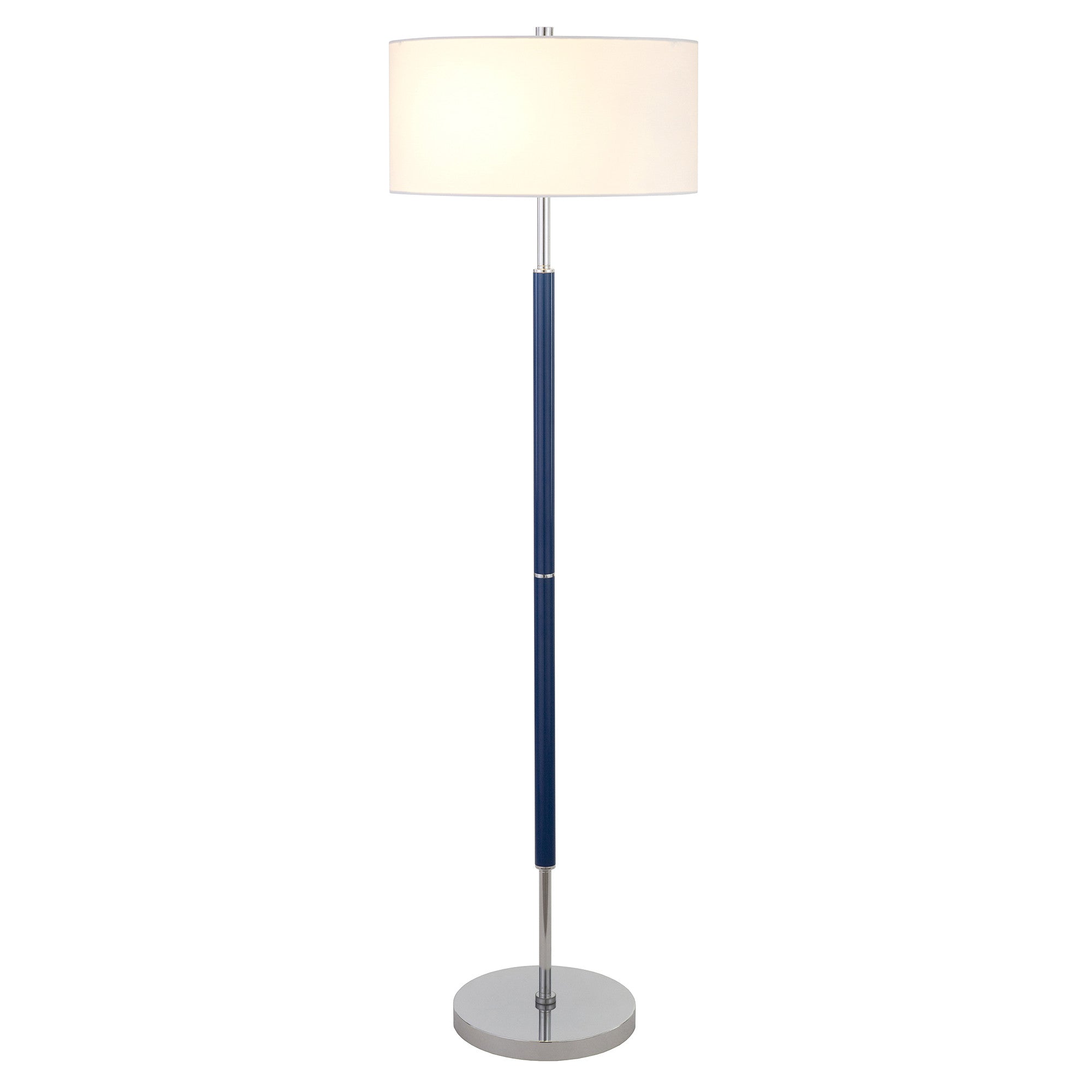 61 Blue Two Light Floor Lamp With White Frosted Glass Drum Shade