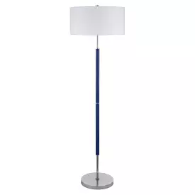 61 Blue Two Light Floor Lamp With White Frosted Glass Drum Shade